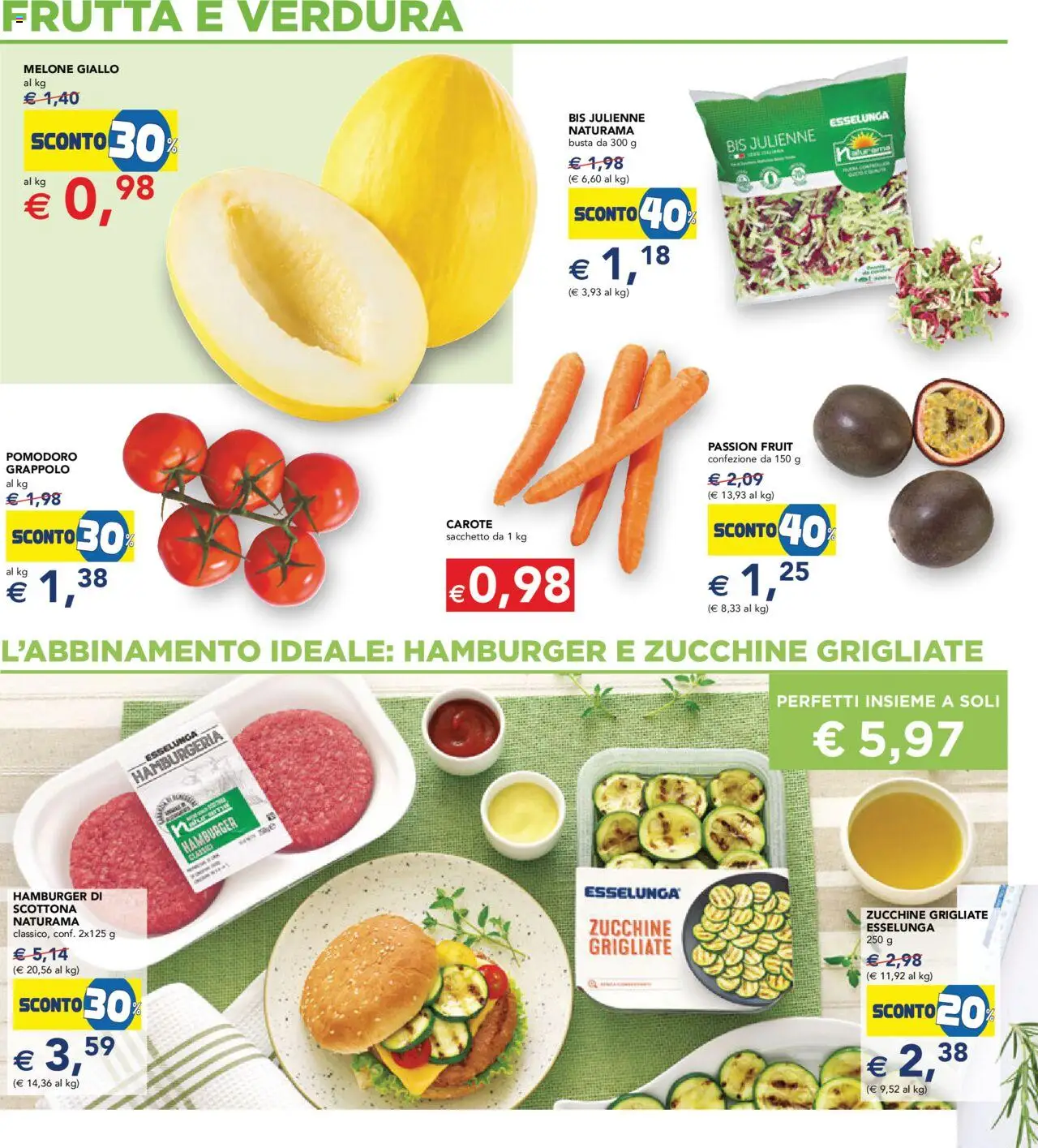 Volantino Esselunga S del 14.08.2025 | Pagina: 12 | Prodotti: Frutta, Pomodoro, Zucchine, Hamburger