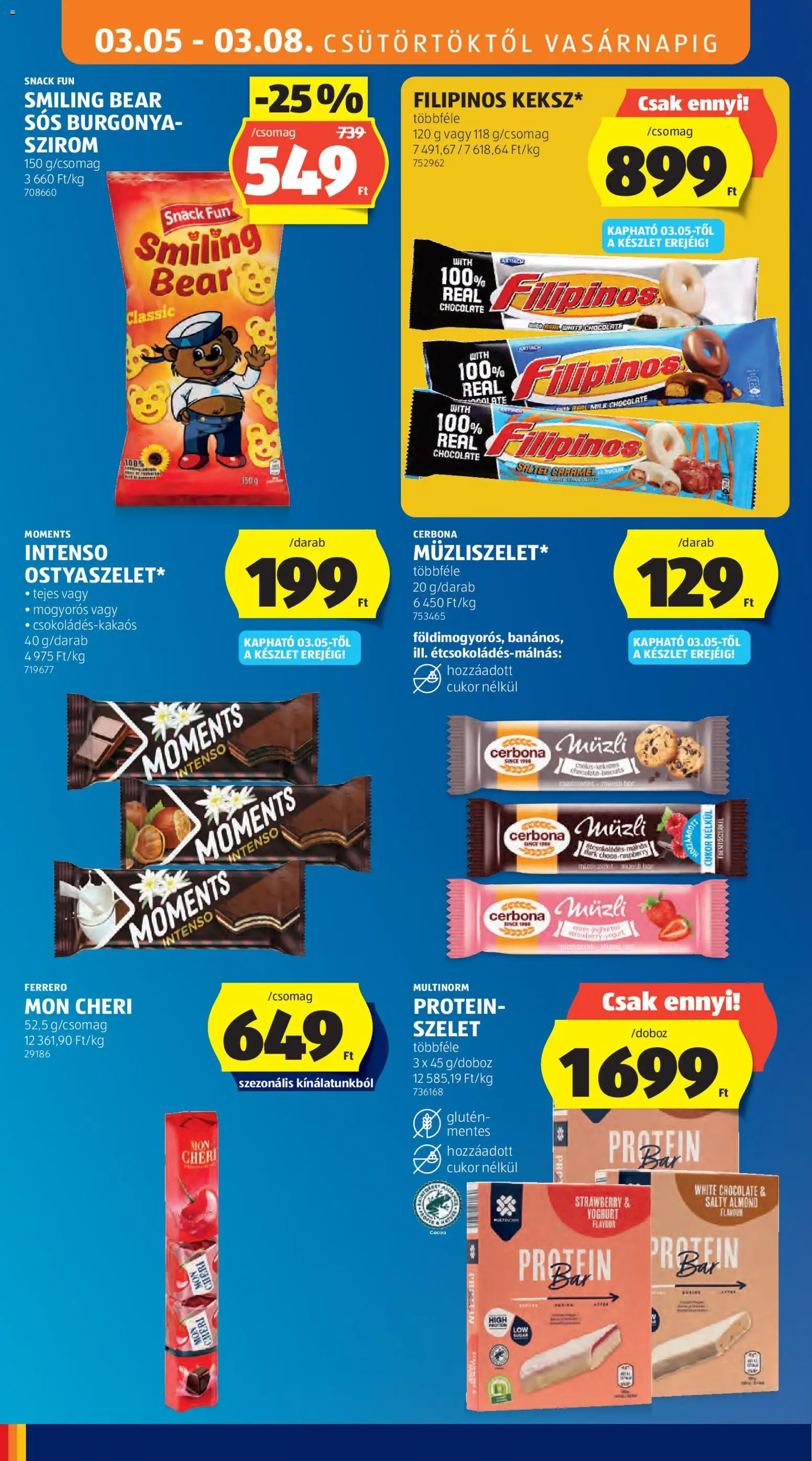 Aldi akciós ujság - amely érvényes a következő dátumtól: 05.03.2026 | Oldal: 44 | Termékek: Protein bar, Burgonya, Protein, Cukor