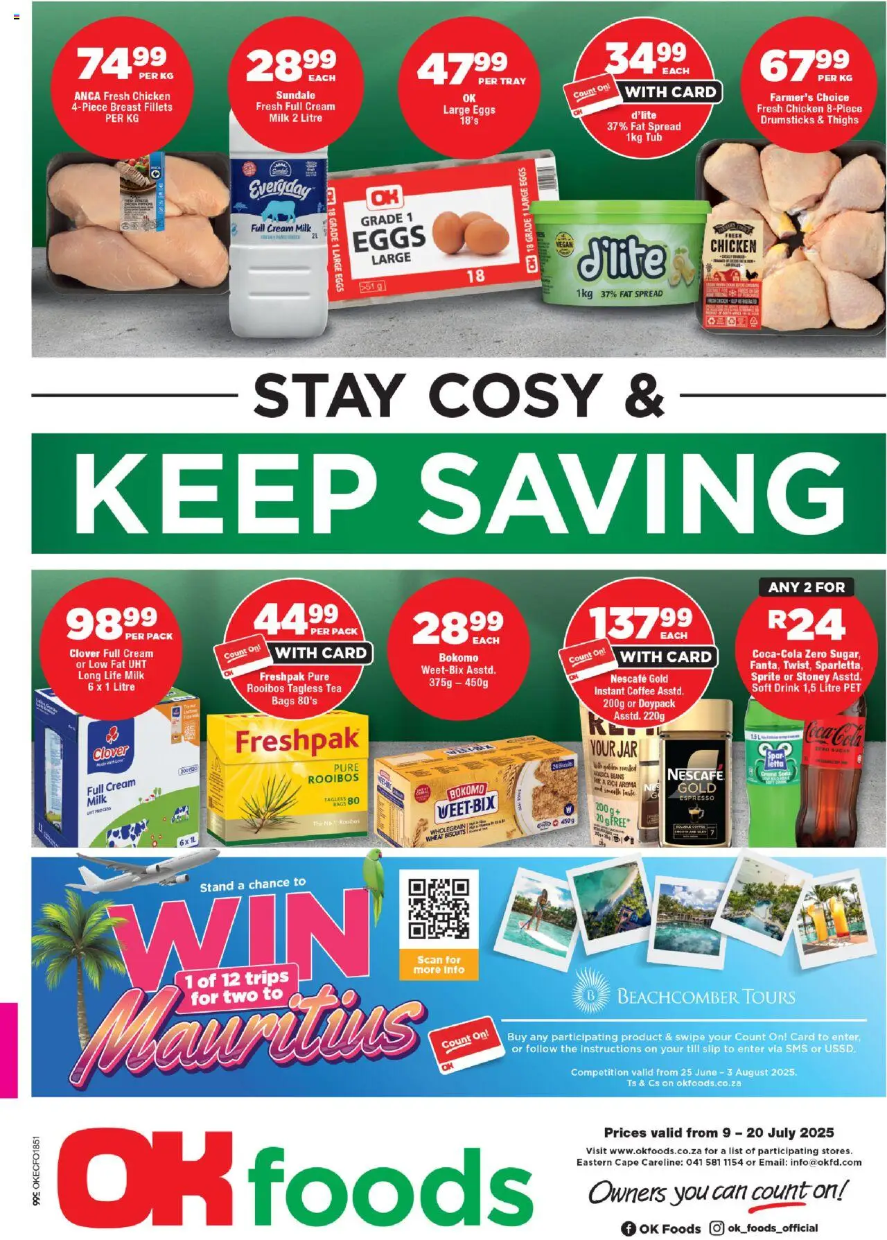 OK Foods Eastern Cape - Specials │ valid from 09.07.2025 | Page: 1 | Products: Tray, Biscuits, Fat spread, Estuche organizador de viaje