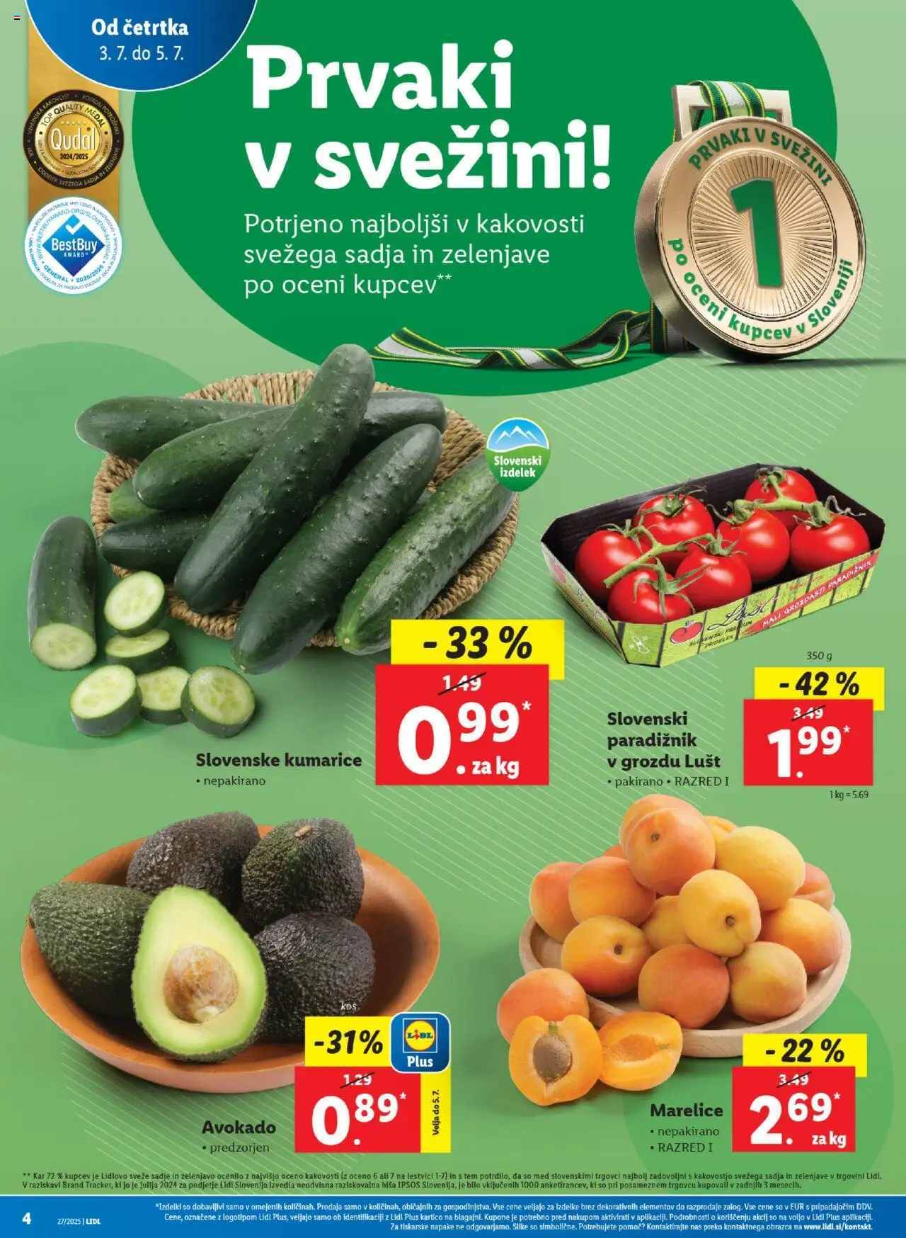 Lidl - Maribor │ velja od 03.07.2025 | Stran: 4 | Izdelki: Marelice, Kumarice, Avokado, Sadje