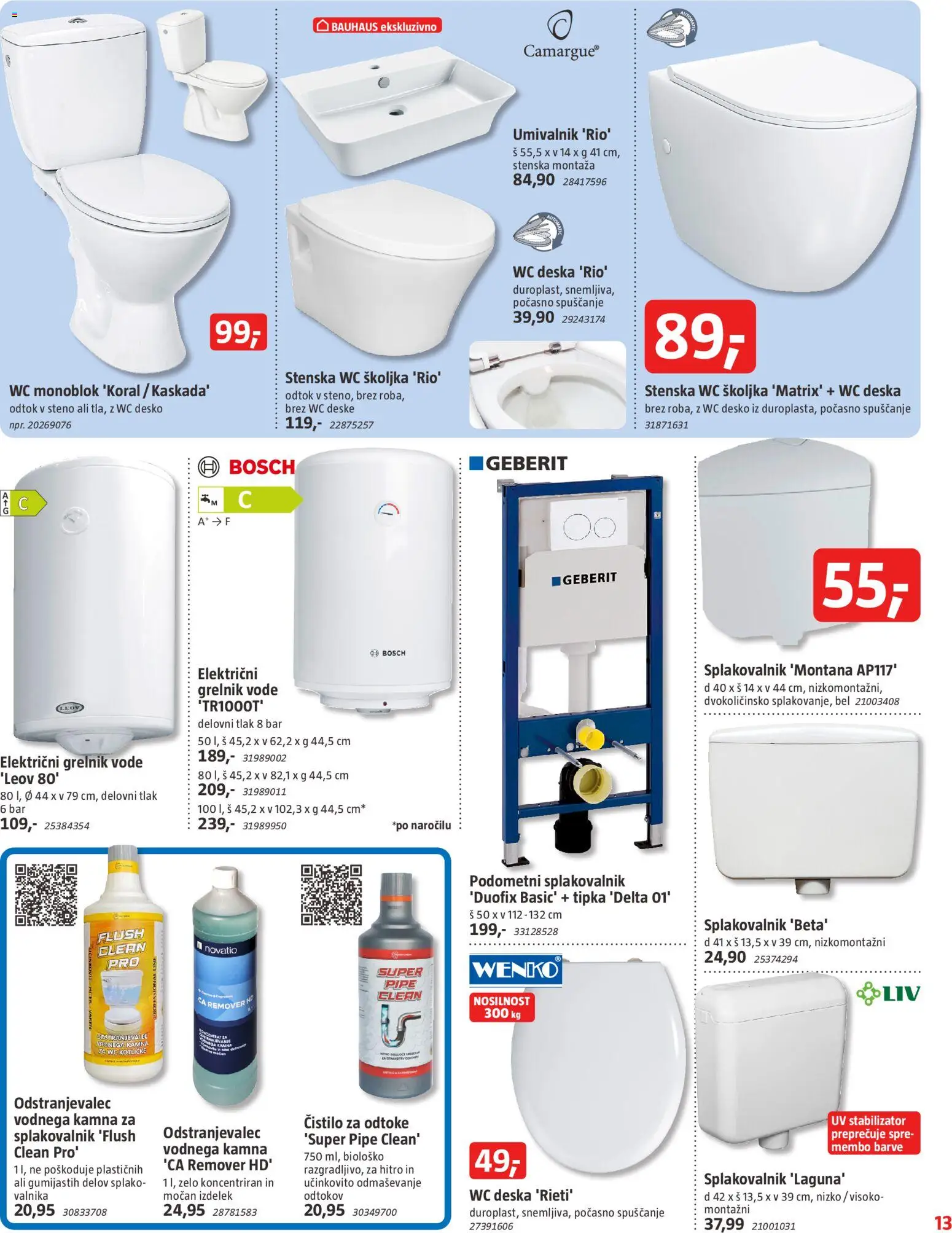 Novi Bauhaus katalog ponudbe – veljaven od 29.01.2026 | Stran: 13 | Izdelki: WC školjka, WC deska, Umivalnik, Grelnik vode