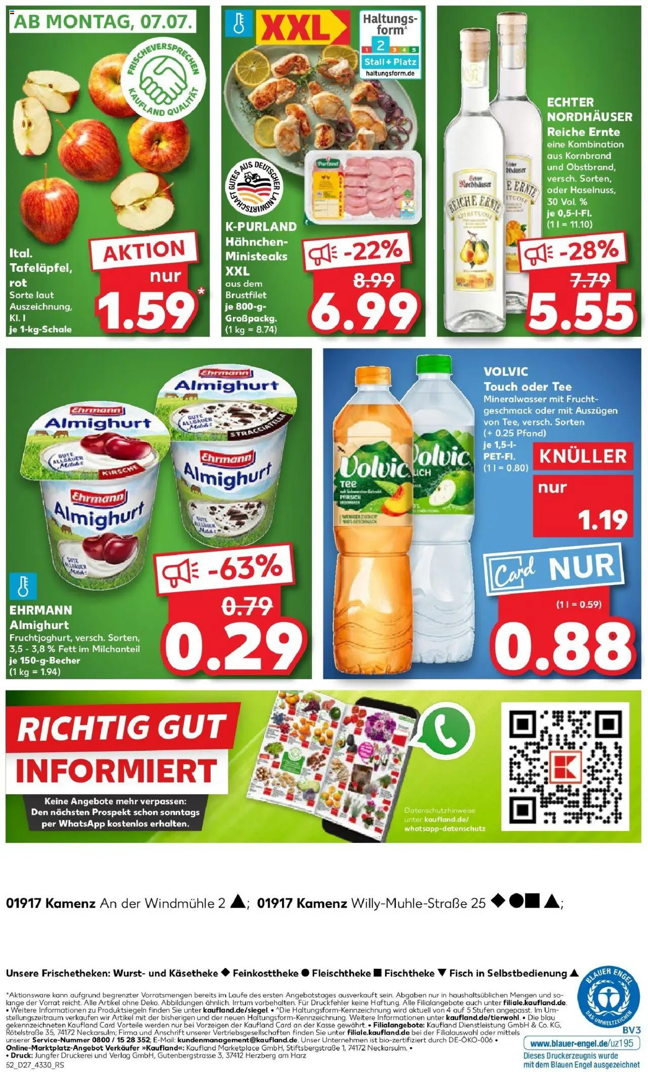 Kaufland prospekt Kamenz	 - gültig ab dem 03.07.2025 | Seite: 52 | Produkte: Hahnchen, Ehrmann almighurt, Tee, Volvic