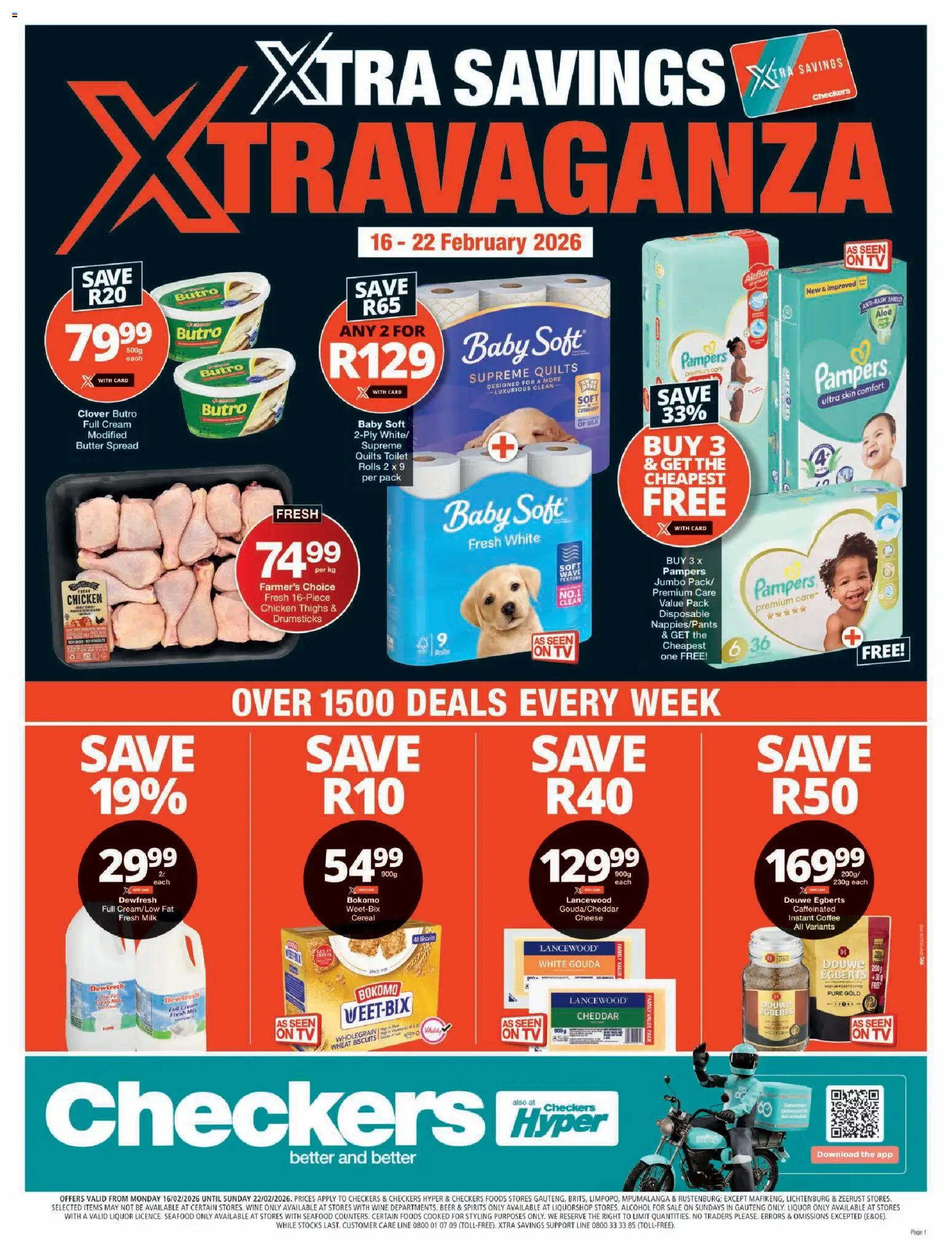 New Checkers catalogue – valid from 16.02.2026 | Page: 1 | Products: Toilet, Cheese, Chicken, Seafood