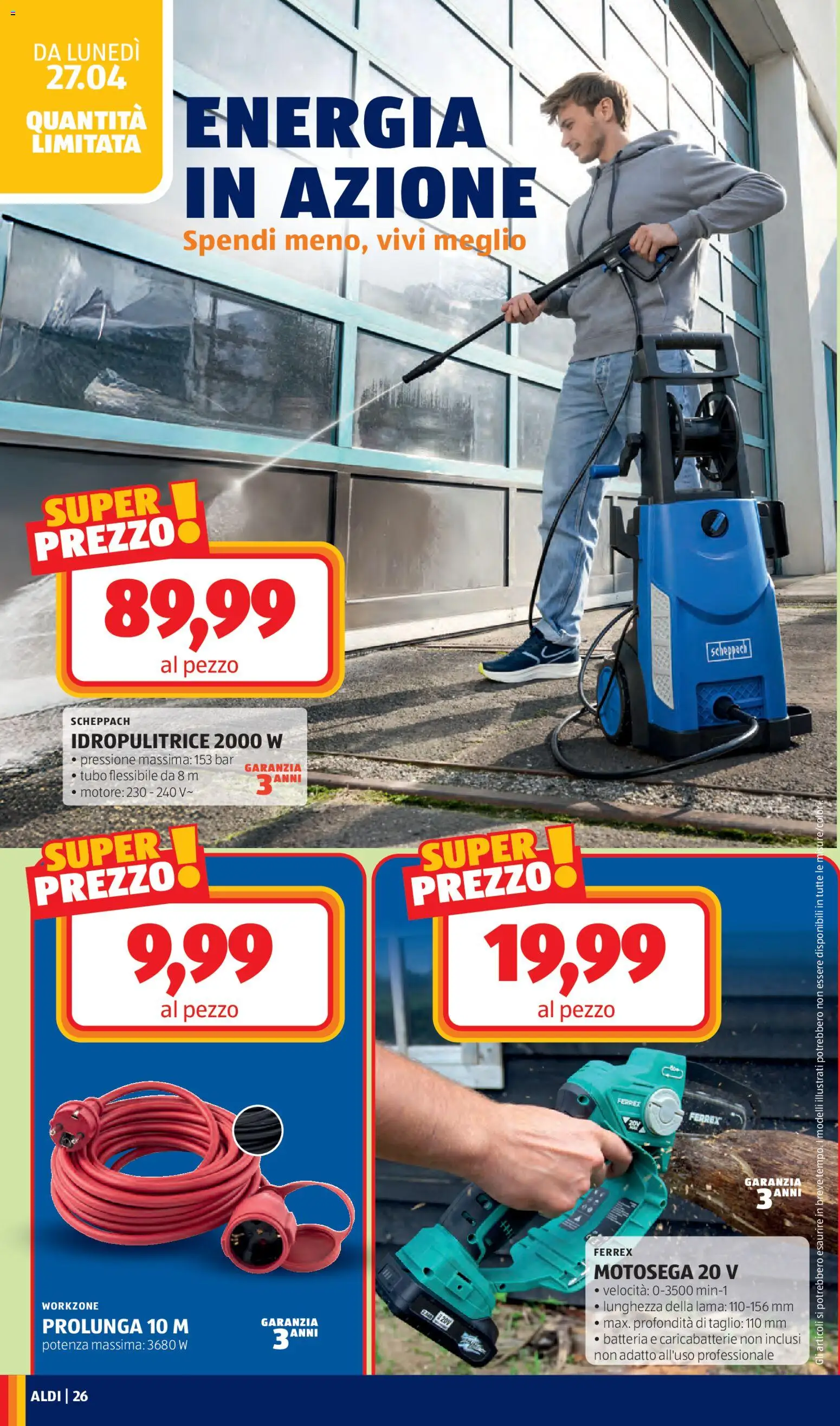 Volantino Aldi del 27.04.2026 | Pagina: 26 | Prodotti: Tubo, Idropulitrice, Batteria, Caricabatterie