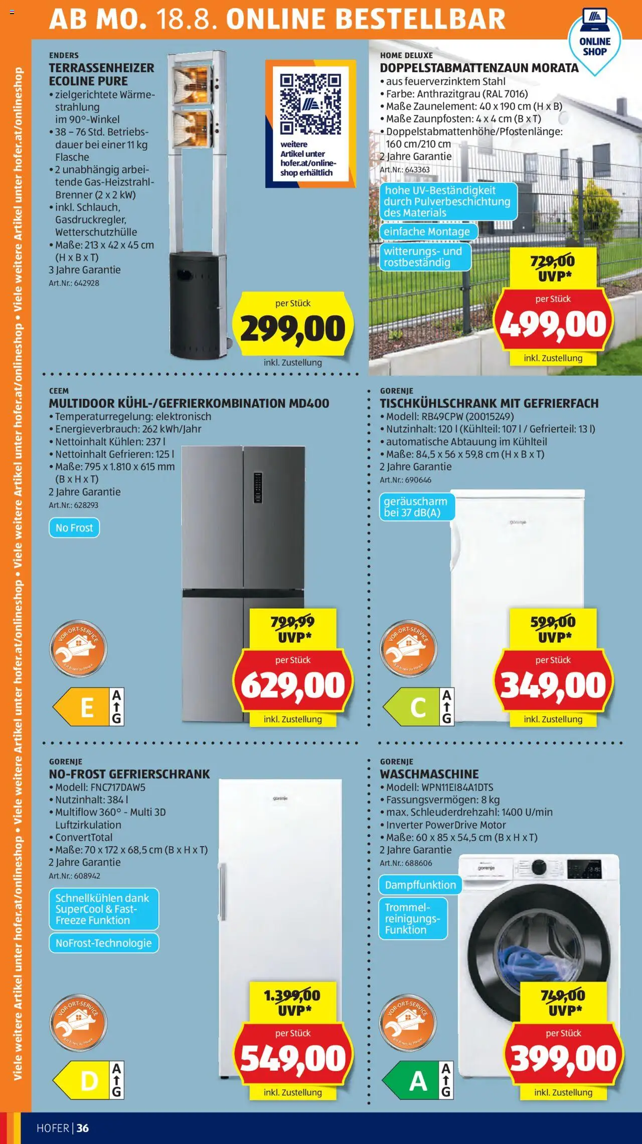 Hofer Flugblatt gültig ab 14.08.2025 | Seite: 40 | Produkte: Gefrierschrank, Waschmaschine