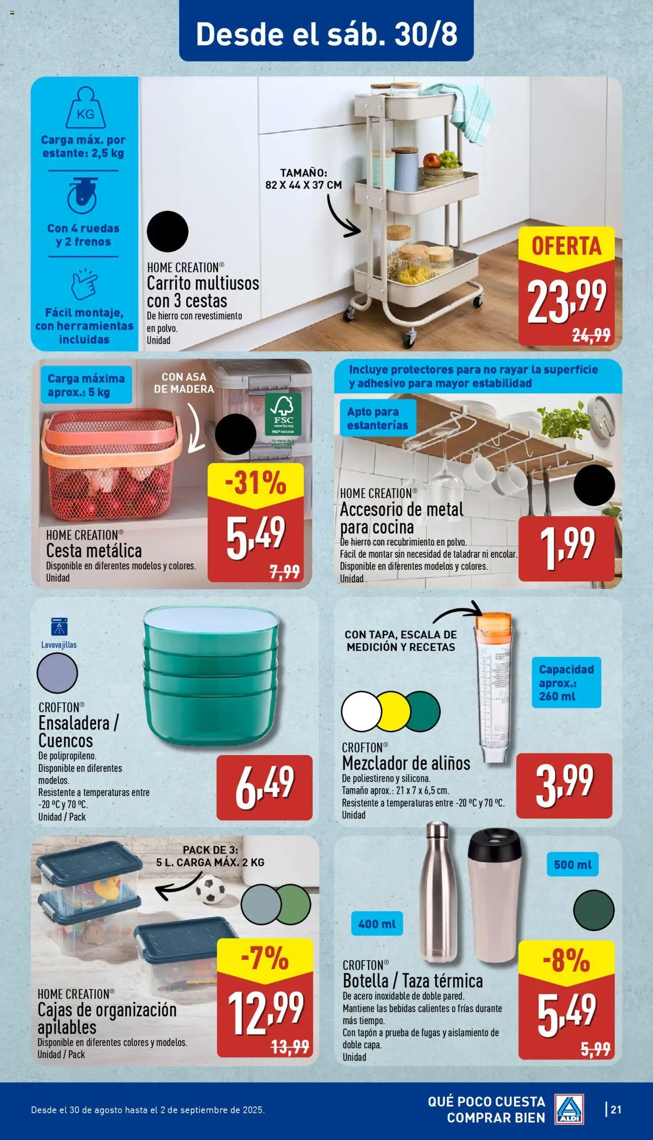 Aldi folleto Canarias │ válido desde el 25.08.2025 | Página: 21 | Productos: Cocina, Lavavajillas, Mezclador, Cesta