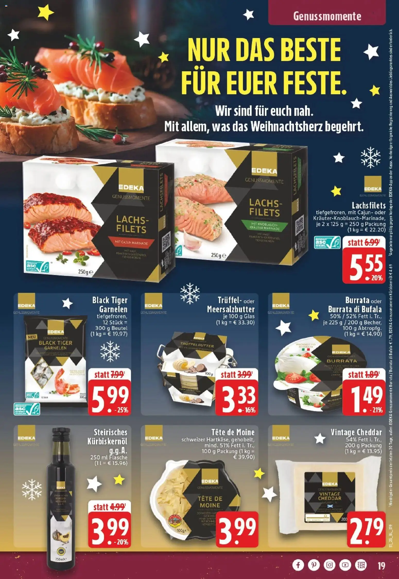 Edeka prospekt Castrop-Rauxel	 – gültig ab 15.12.2025 | Seite: 19 | Produkte: Kürbiskernöl, Butter, Lachs, Tiger garnelen