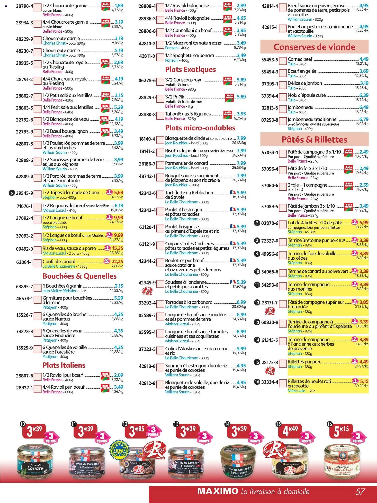 {H1} | Page: 57 | Produits: Pois, Langue de bœuf, Viande, Tomates