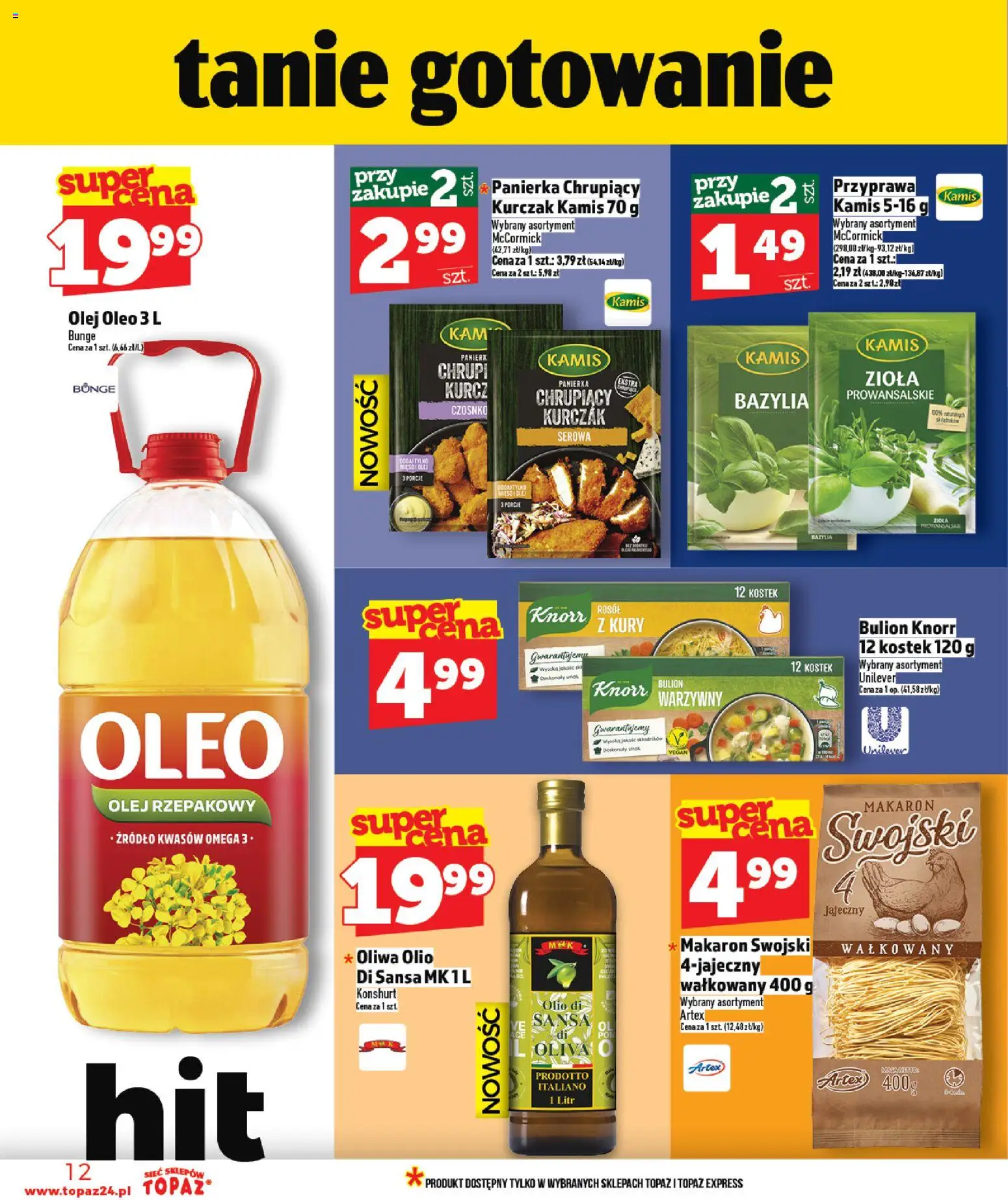 Topaz Gazetka od 22.01.2026 | Strona: 12 | Produkty: Olej rzepakowy, Bazylia, Olej, Makaron