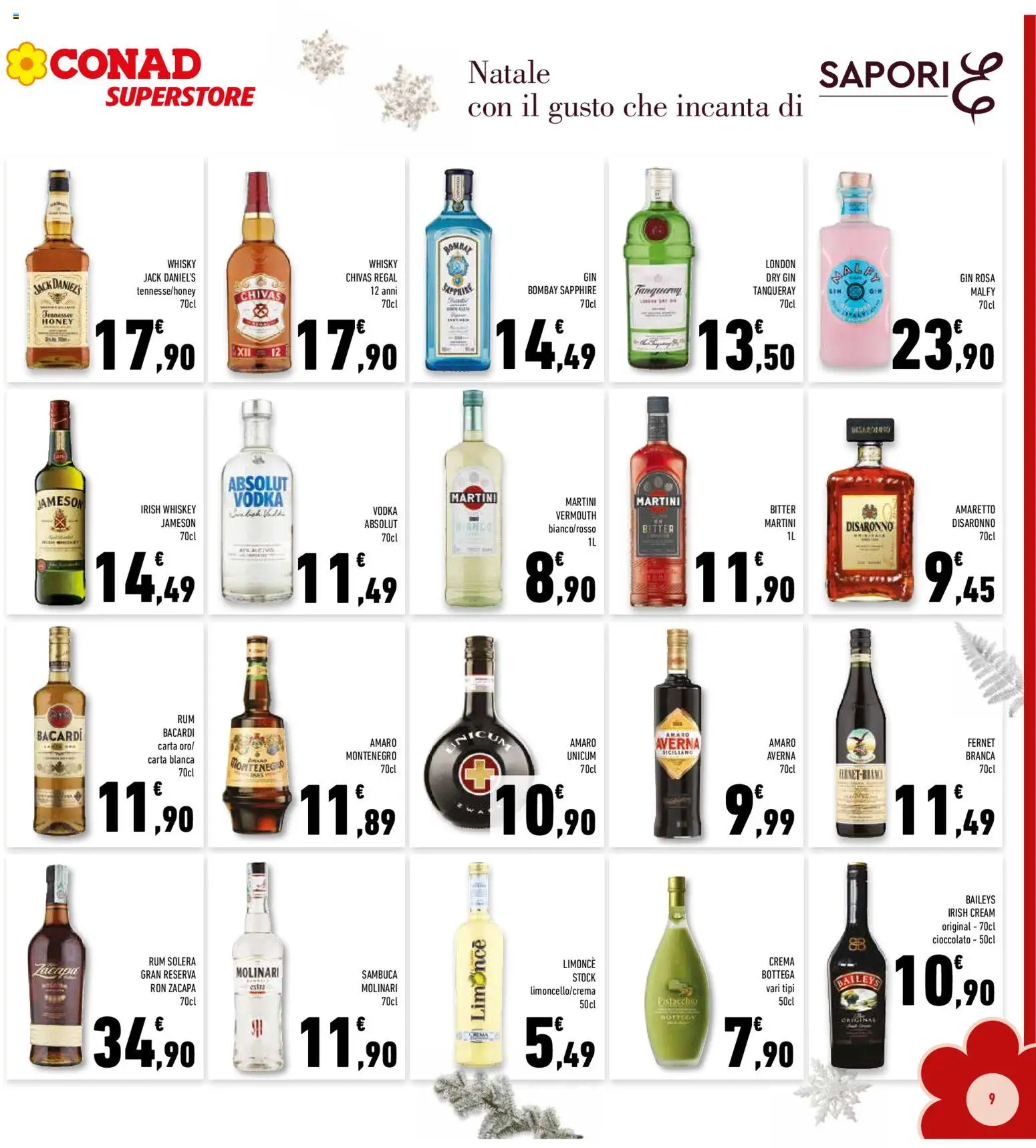 Volantino Conad del 10.12.2025 | Pagina: 9 | Prodotti: Gin, Whisky, Rum, Limoncello