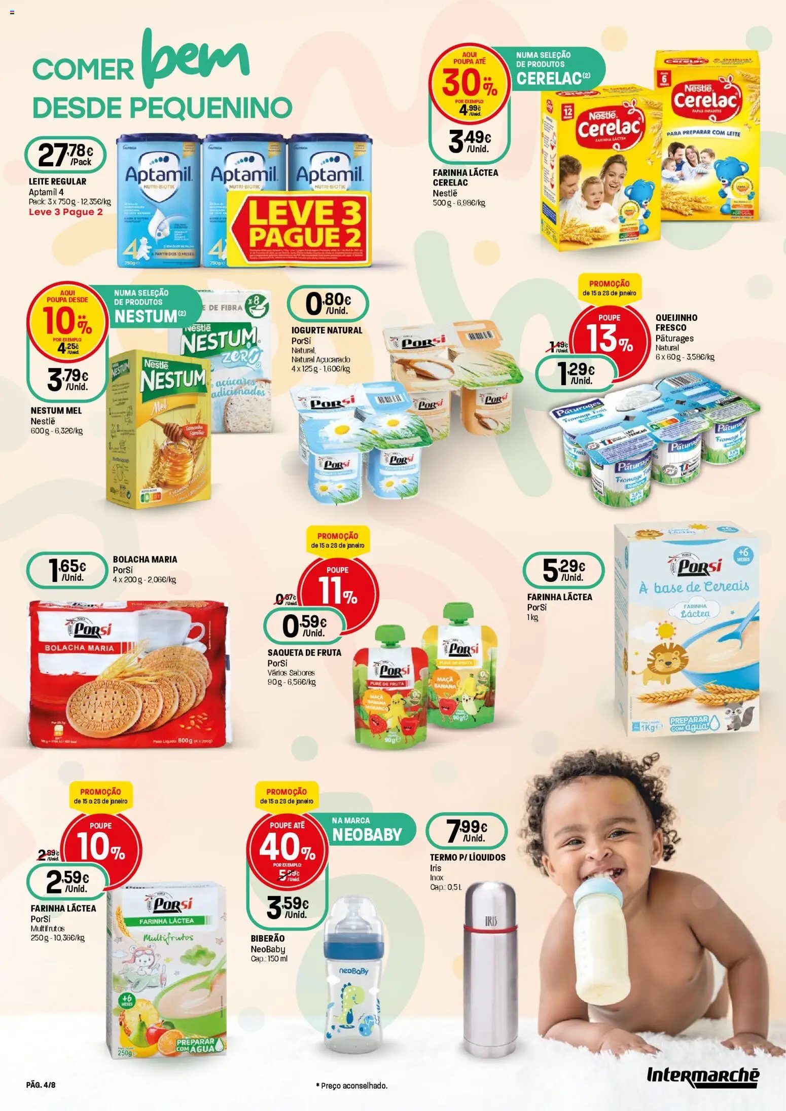 Intermarché Folheto Contact │ válido de 15.01.2026 | Página: 4 | Produtos: Farinha láctea, Biberão, Nestlé, Cereais