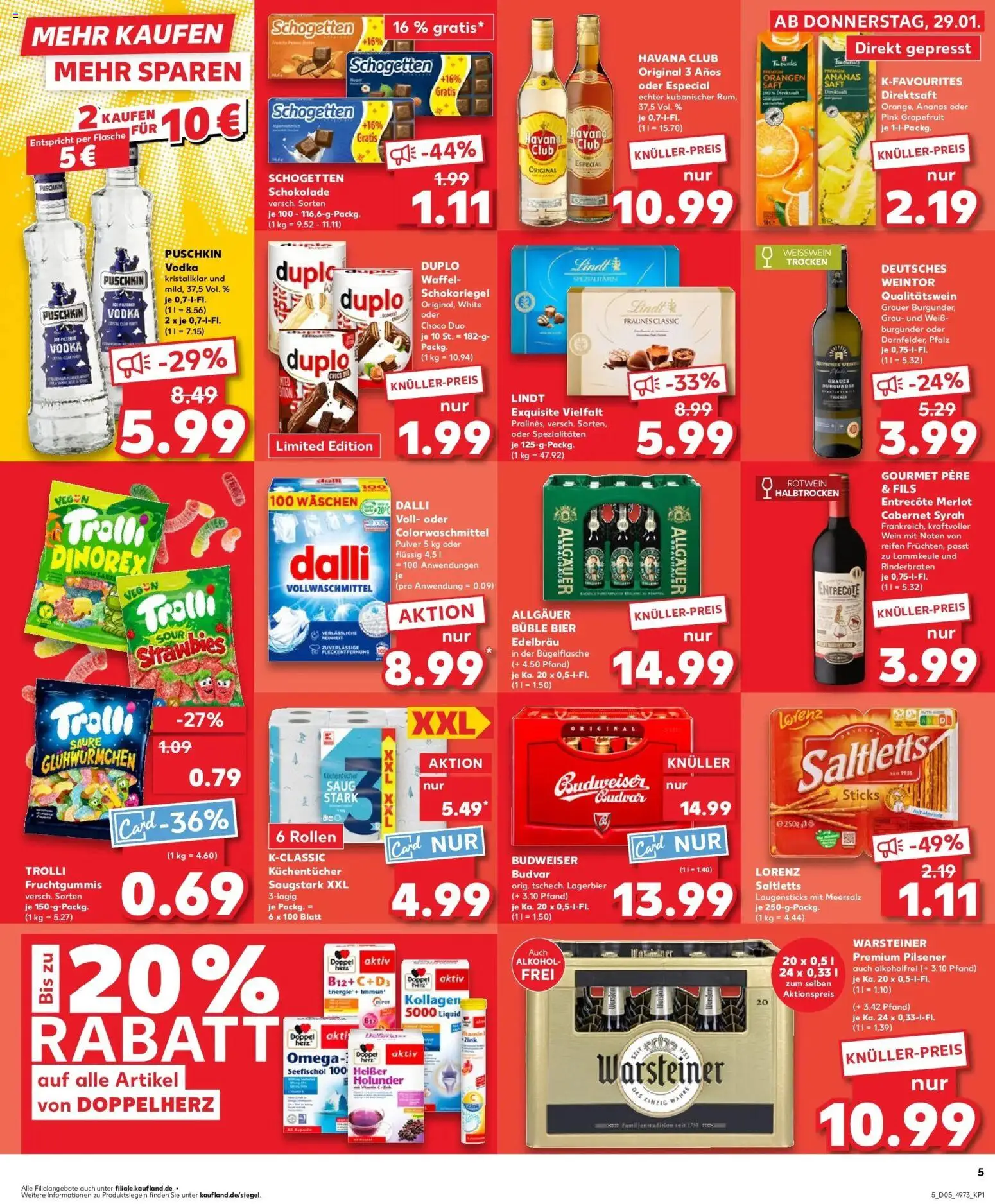 Kaufland prospekt Nienburg	 – gültig ab 29.01.2026 | Seite: 5 | Produkte: Schokolade, Bier, Entrecote, Saft