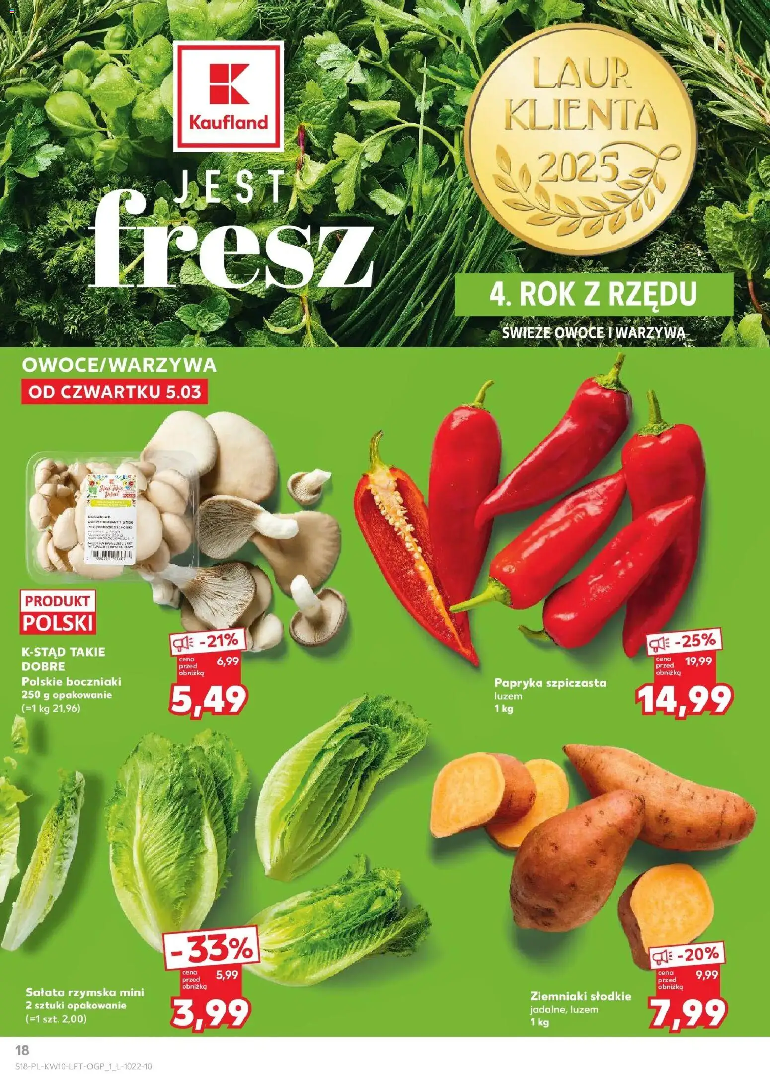 Kaufland gazetka od 05.03.2026 | Strona: 18 | Produkty: Papryka, Boczniaki, Ziemniaki, Warzywa