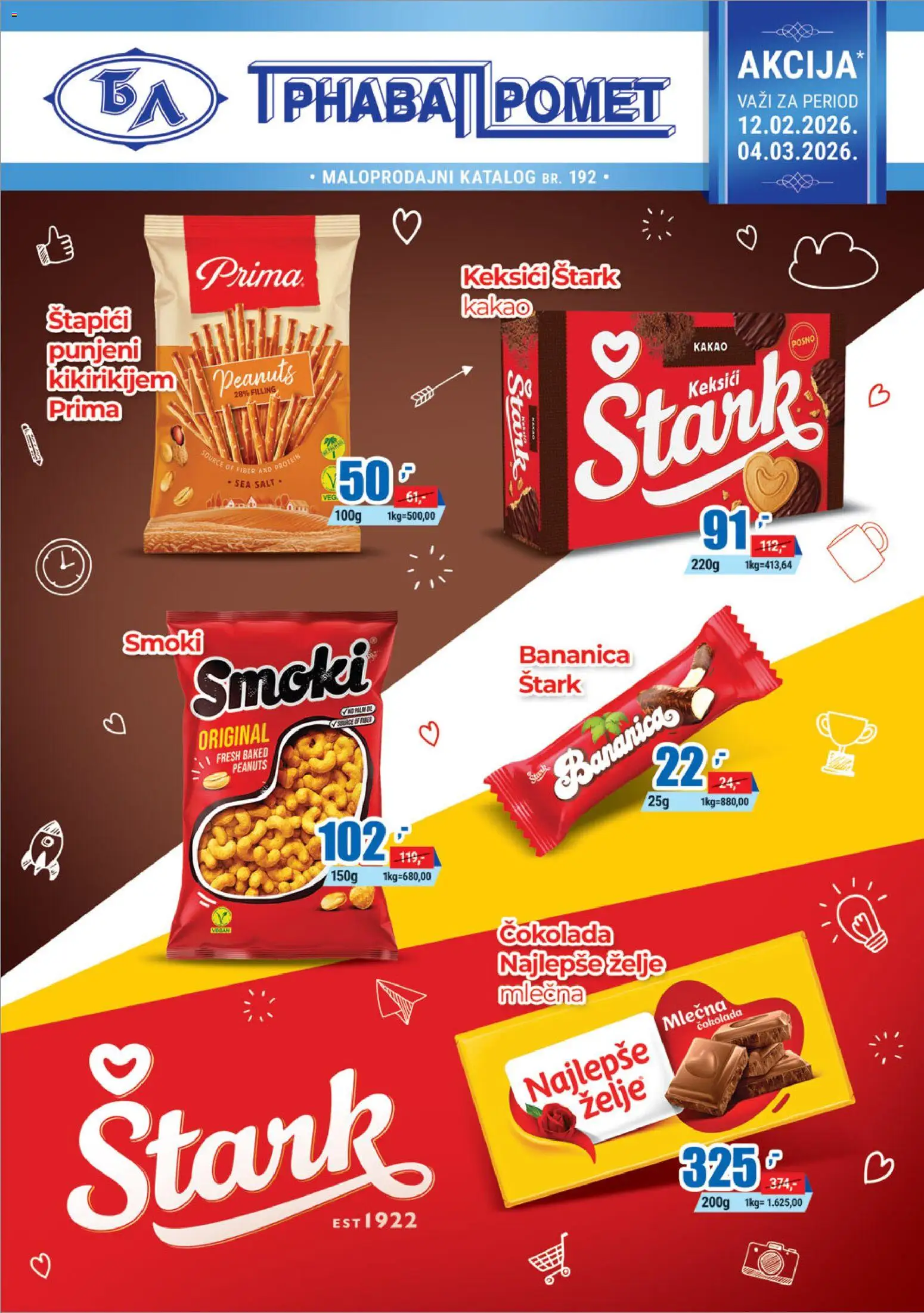 Trnava Promet katalog - važi od 12.02.2026 | Strana: 1 | Proizvode: Smoki, Čokolada, Mlečna čokolada