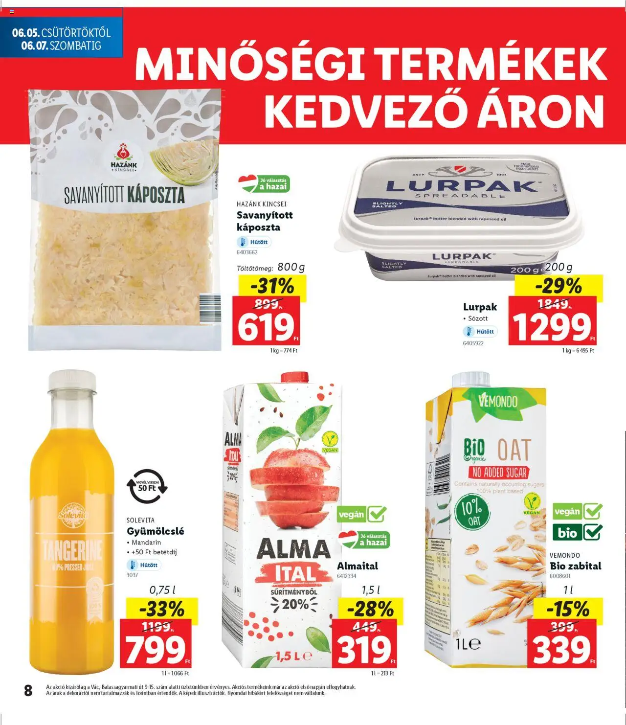 Lidl akciós ujság - amely érvényes a következő dátumtól: 05.06.2025 | Oldal: 8 | Termékek: Káposzta, Alma, Mandarin, Vegán