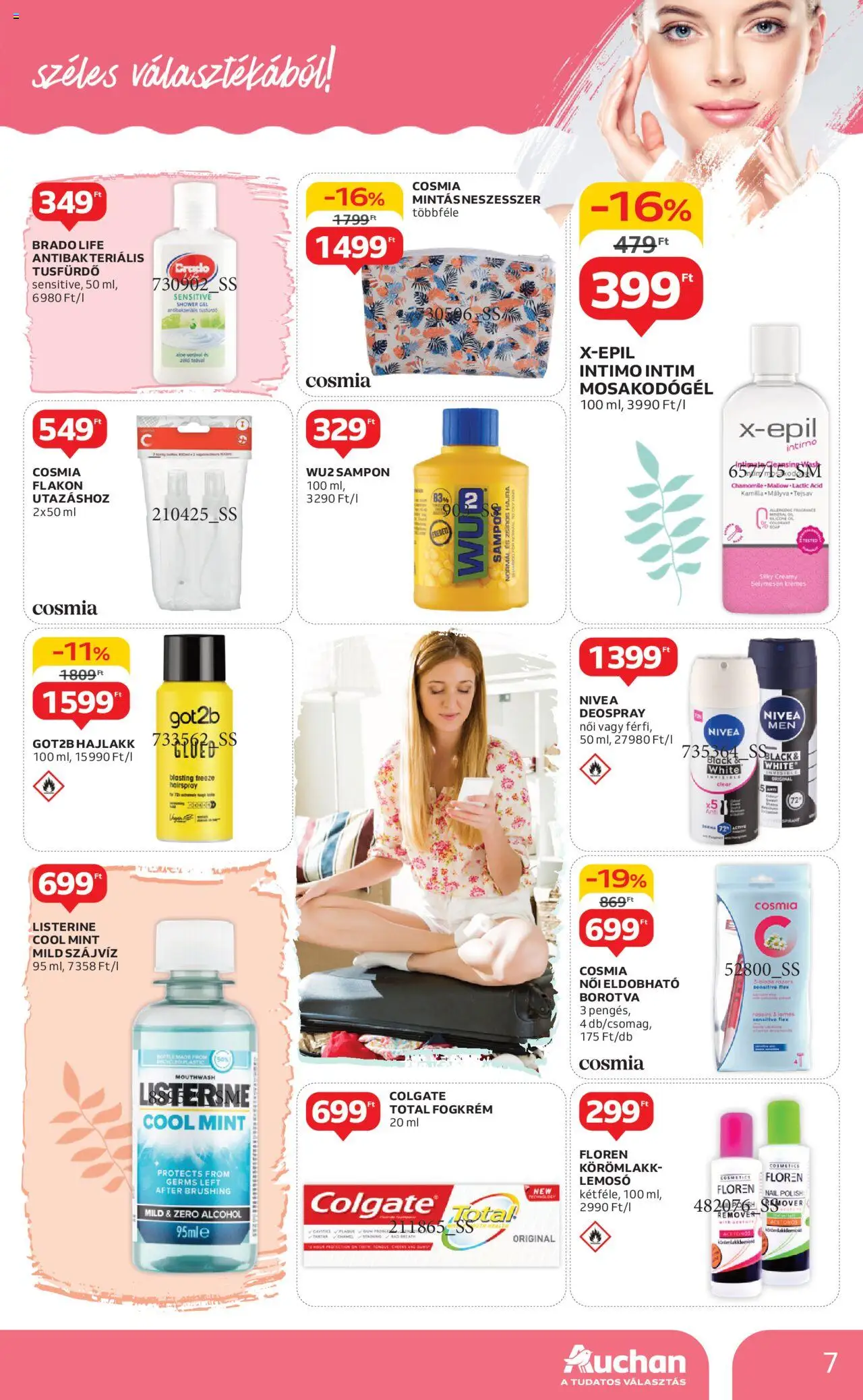Auchan akciós ujság - amely érvényes a következő dátumtól: 22.05.2025 | Oldal: 7 | Termékek: Körömlakk, Sampon, Tusfürdő, Szájvíz