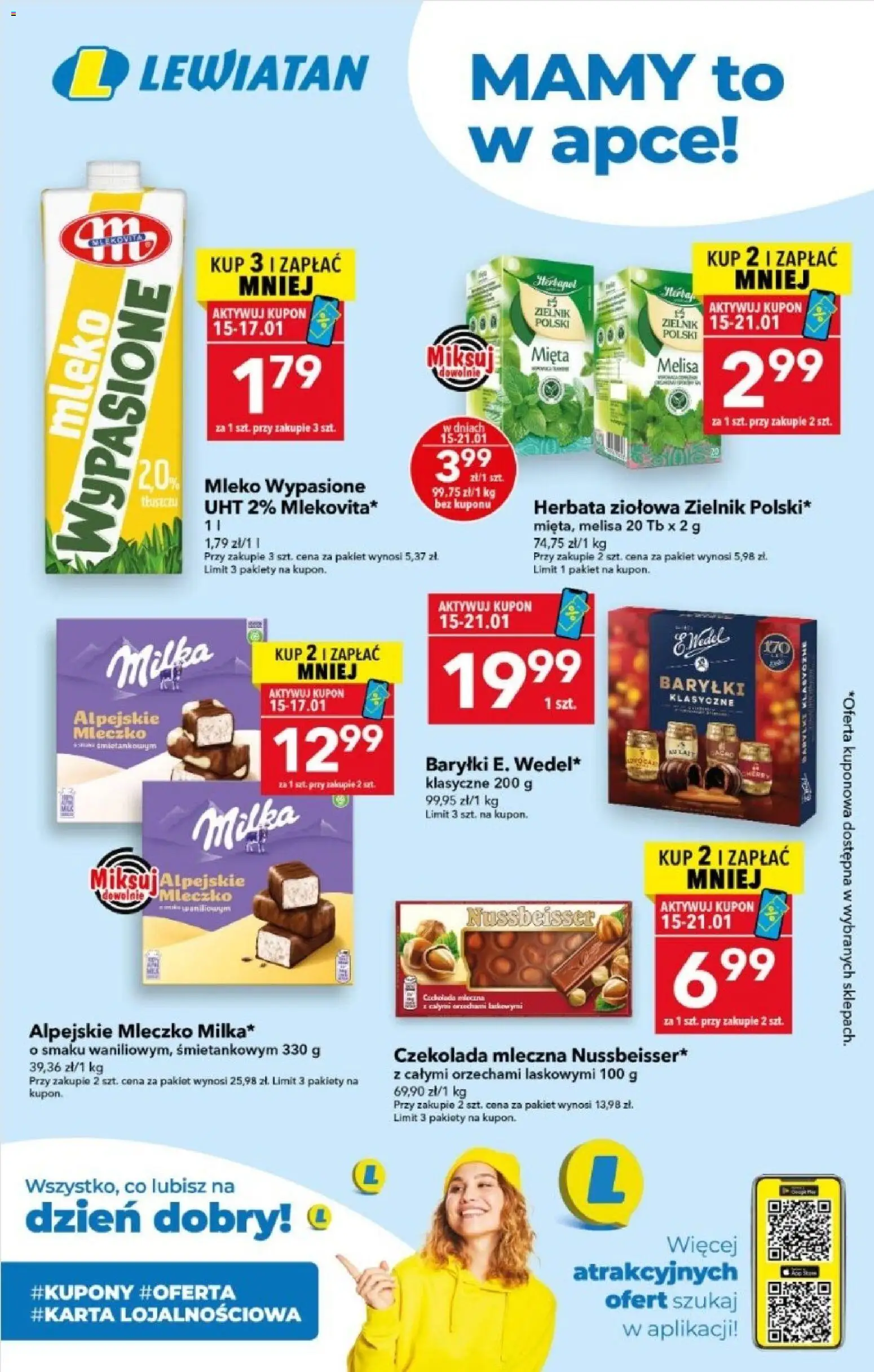 Lewiatan gazetka - Mamy to w apce od 15.01.2026 | Strona: 1 | Produkty: Mleko wypasione, Milka, Mięta, Czekolada