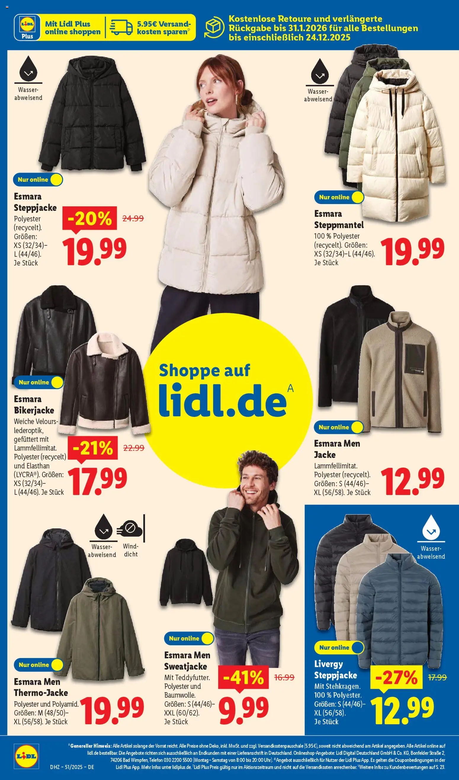 Lidl Prospekt Gladenbach – gültig ab 15.12.2025 | Seite: 52 | Produkte: Steppjacke, Wasser, Jacke, Telefon