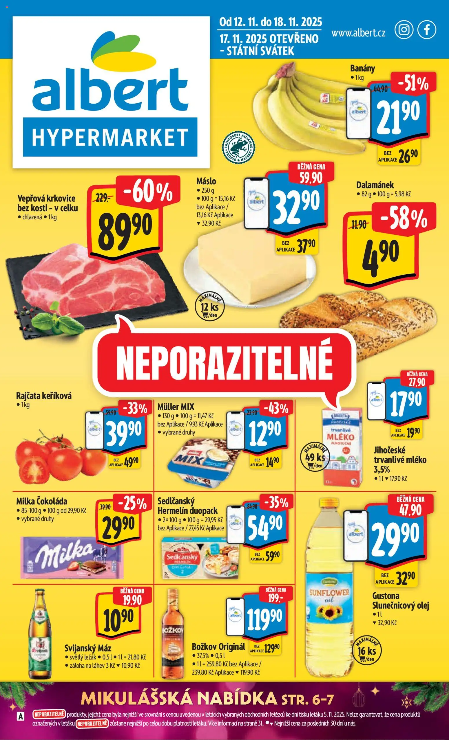 Albert Black Friday od 12.11.2025 | Strana: 1 | Produkty: Banány, Svijanský Máz, Krkovice, Láhev