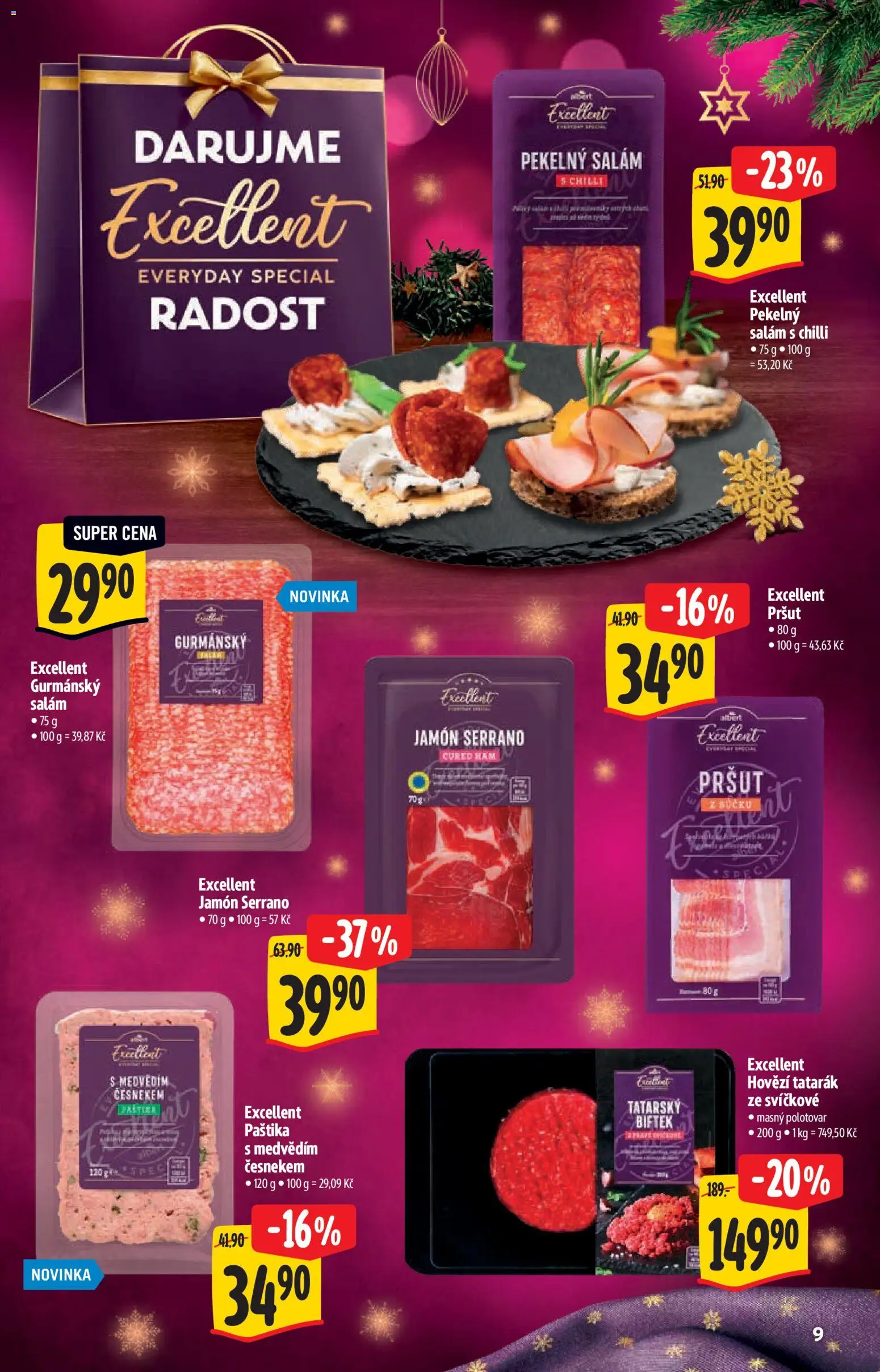 Albert katalog - Supermarket od 29.10.2025 | Strana: 9 | Produkty: Hovězí, Jamón Serrano, Paštika, Tatarák