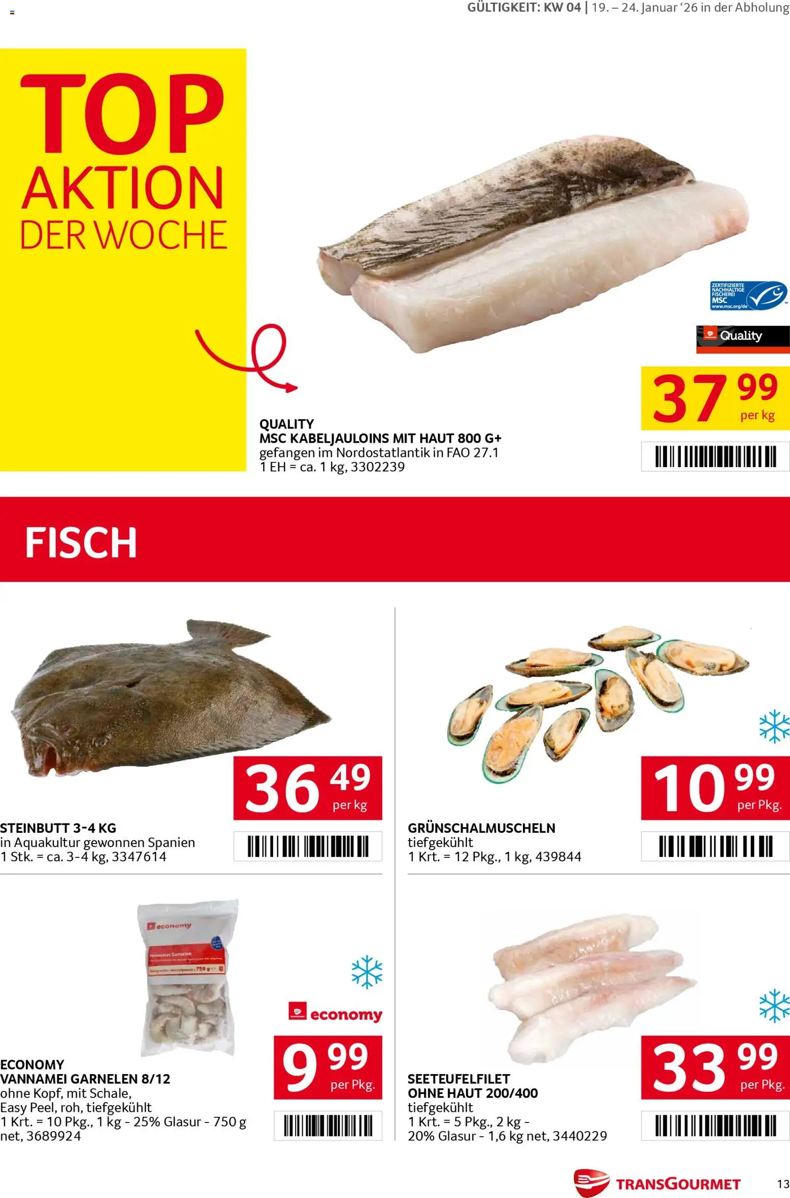 Transgourmet Flugblatt gültig ab 19.01.2026 | Seite: 13 | Produkte: Fisch