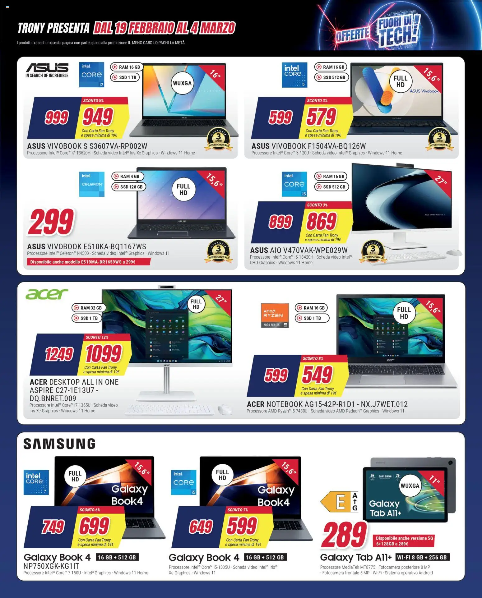 Volantino Trony del 19.02.2026 | Pagina: 25 | Prodotti: Notebook, Video, Fan, Samsung