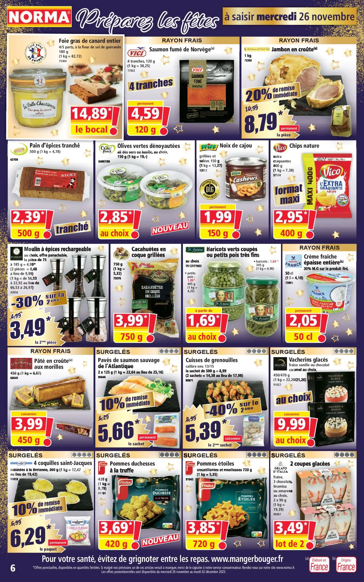 {H1} | Page: 6 | Produits: Haricots verts, Foie gras de canard entier, Chocolat, Crème