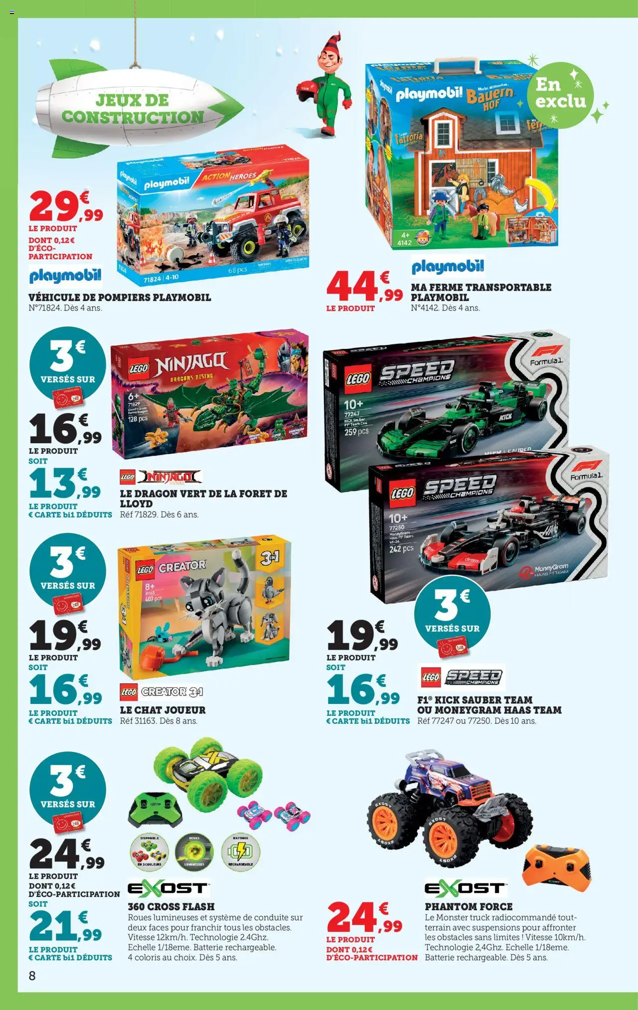 {H1} | Page: 8 | Produits: Légo, Joueur, Playmobil, Batterie