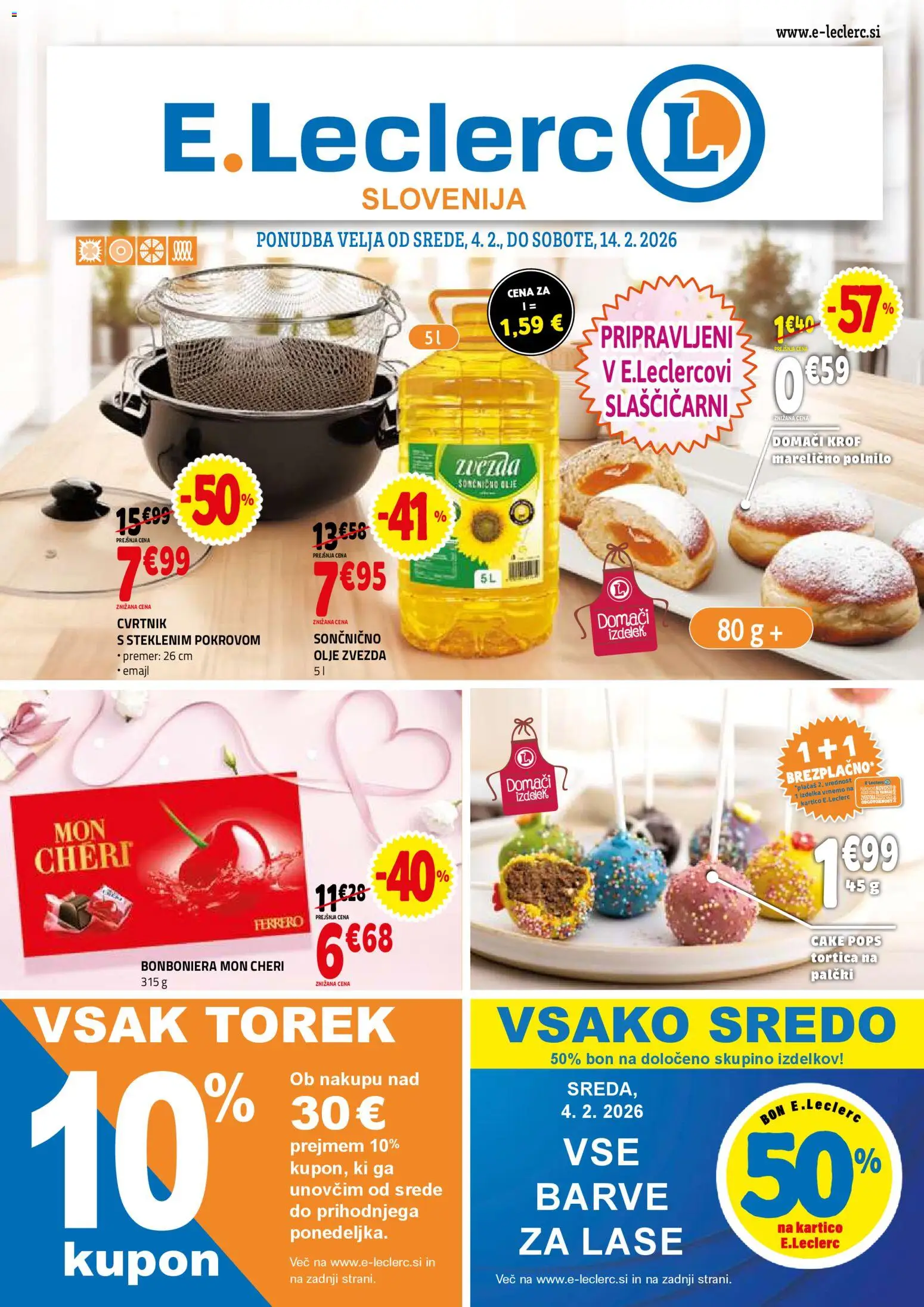 Novi E.leclerc katalog ponudbe – veljaven od 04.02.2026 | Stran: 1 | Izdelki: Bonboniera, Olje