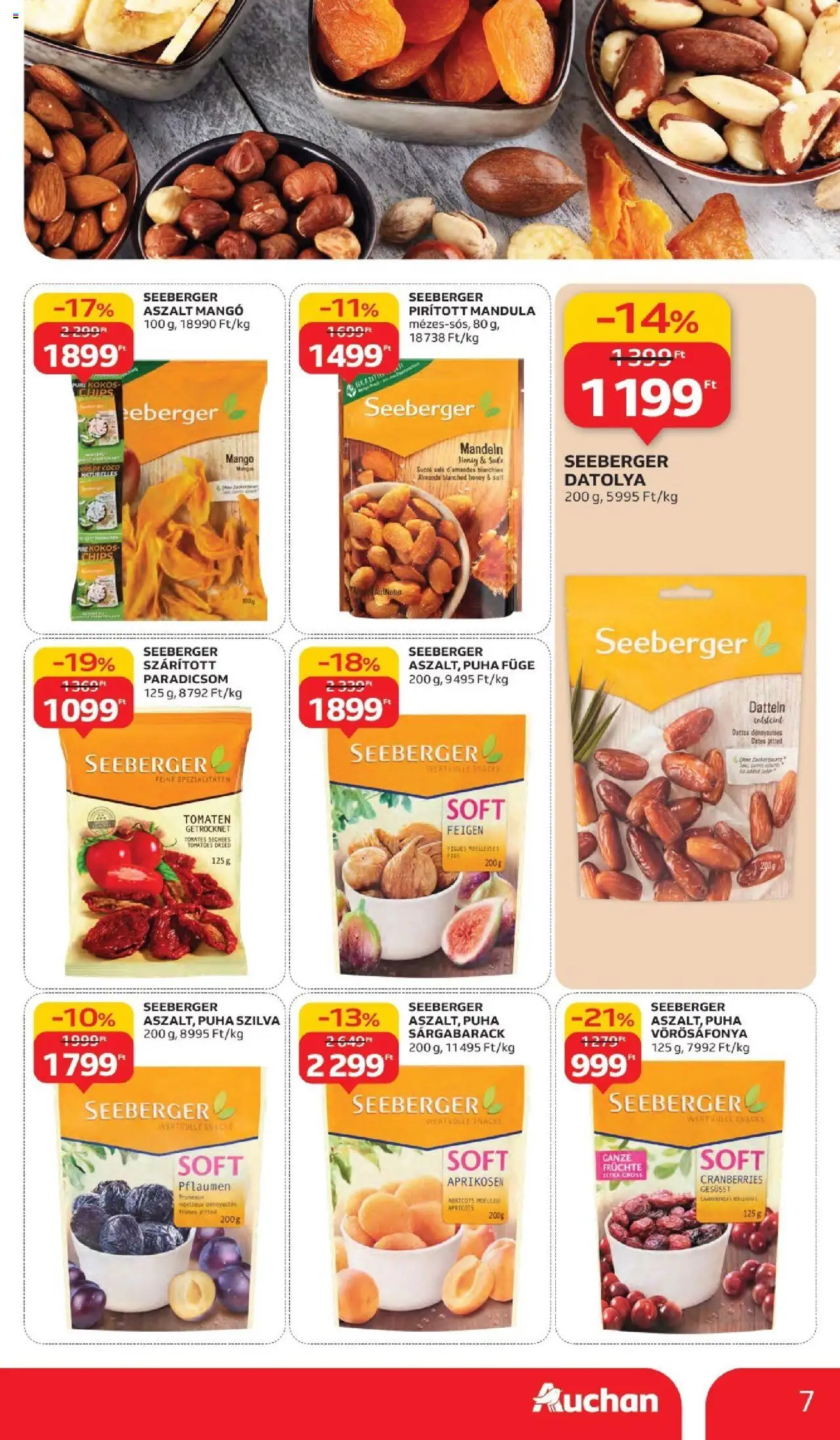Auchan akciós ujság - amely érvényes a következő dátumtól: 11.09.2025 | Oldal: 7 | Termékek: Datolya, Sárgabarack, Paradicsom, Mangó