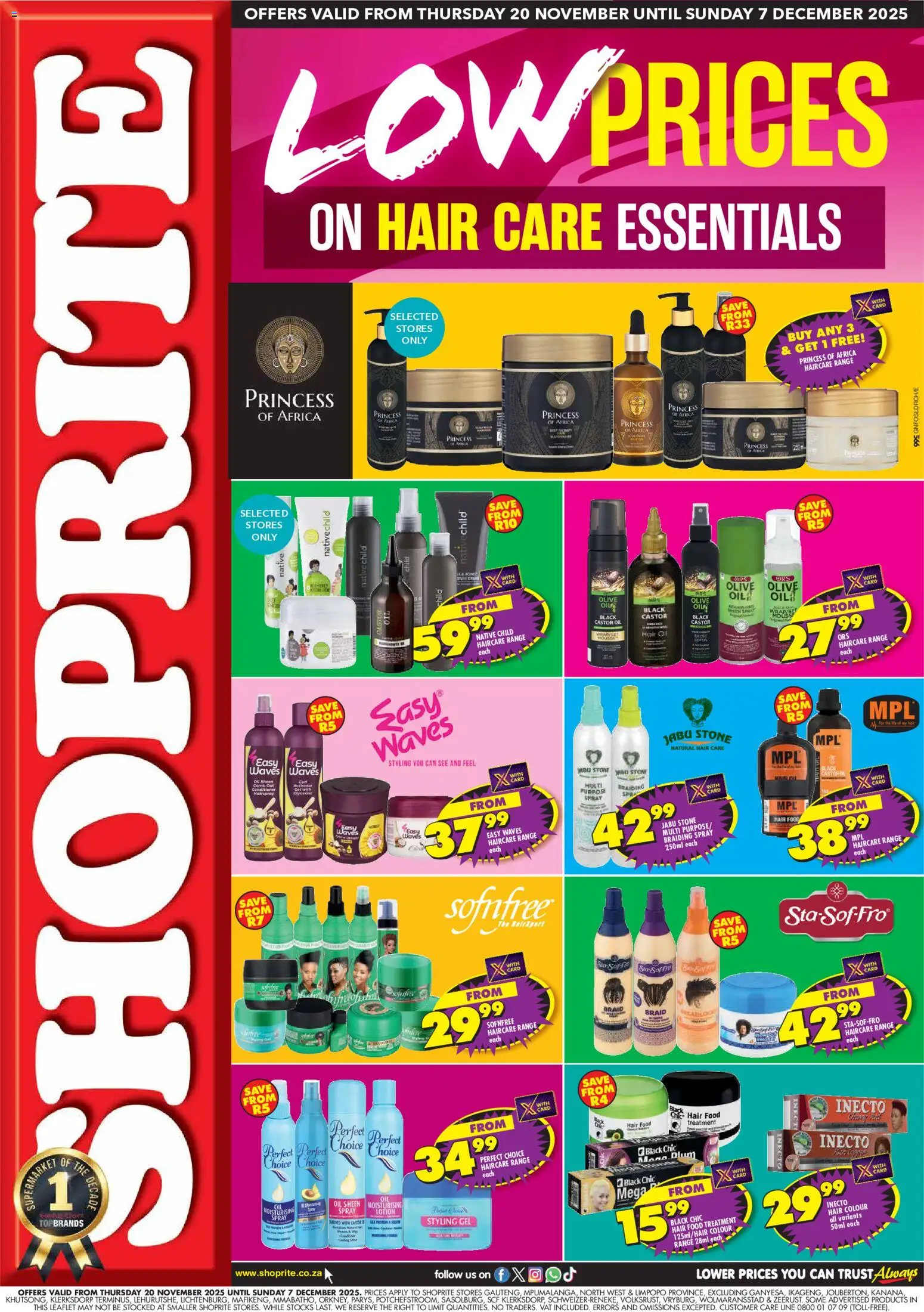New Shoprite catalogue – valid from 20.11.2025 | Page: 1 | Products: Hair colour, Oil, Conditioner, Lotion