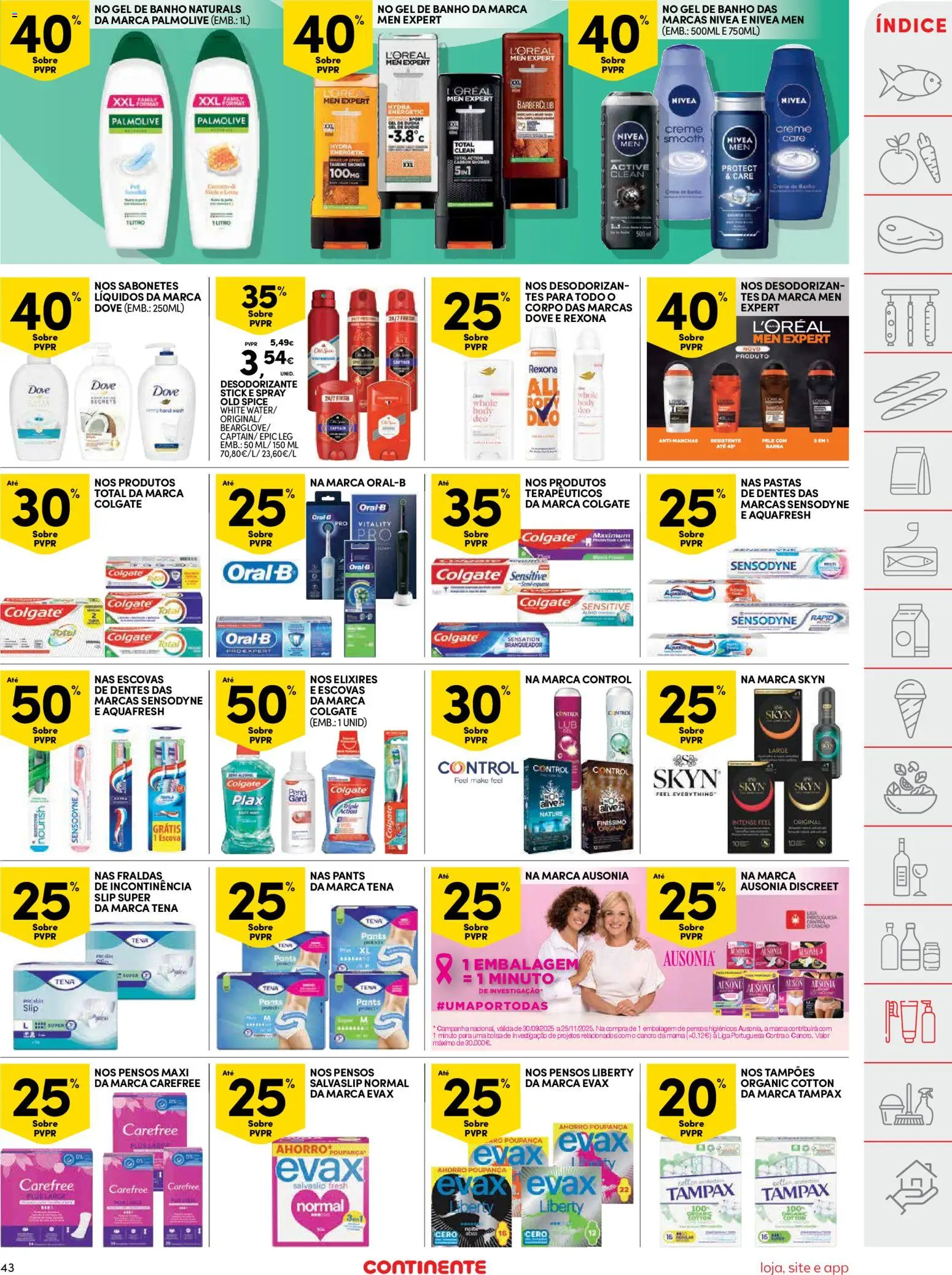 Continente folheto │ válido de 28.10.2025 | Página: 43 | Produtos: Bolsa, Fraldas, Desodorizante, Banho