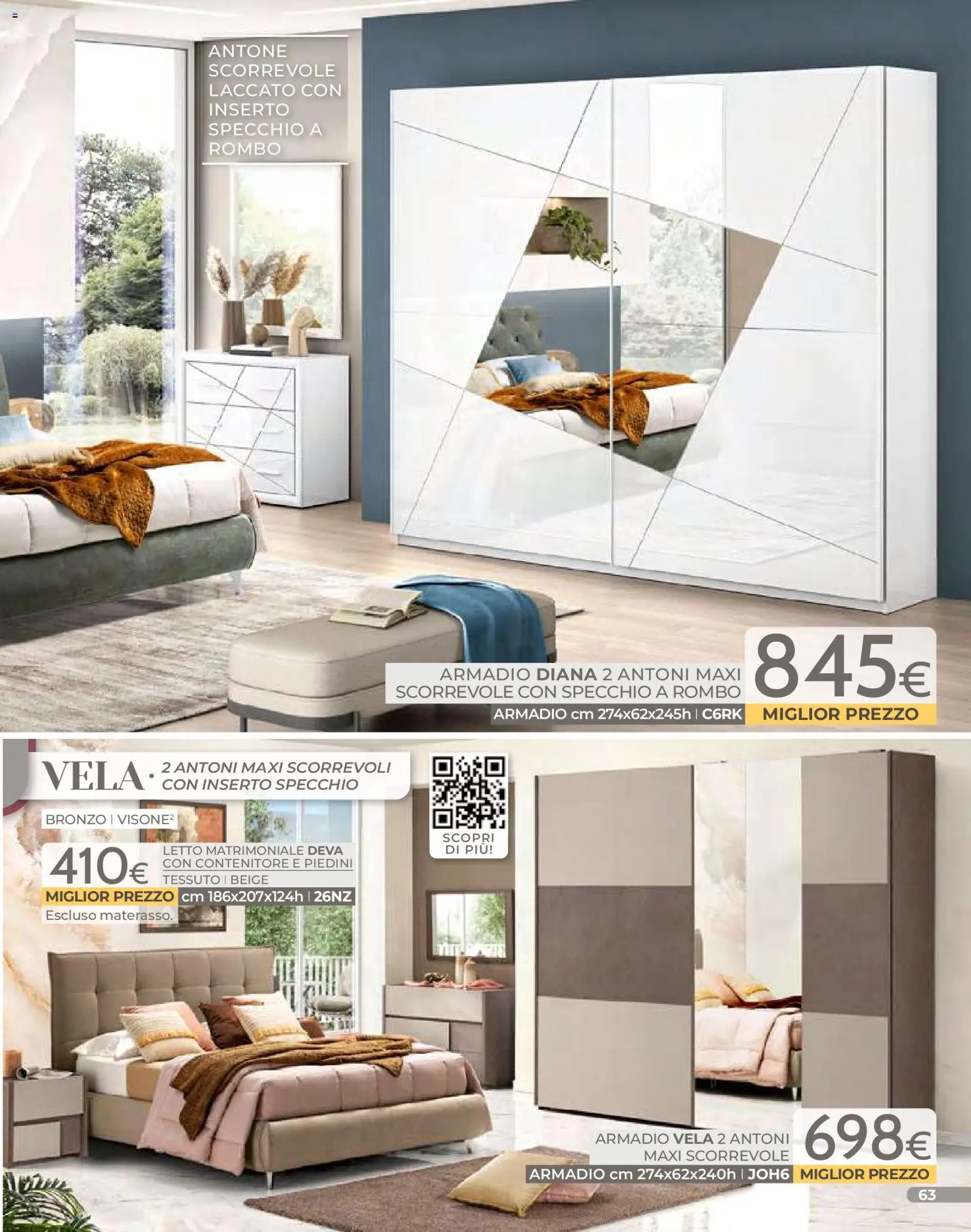 Volantino Mondo Convenienza del 01.01.2026 | Pagina: 65 | Prodotti: Letto matrimoniale, Contenitore, Armadio, Specchio