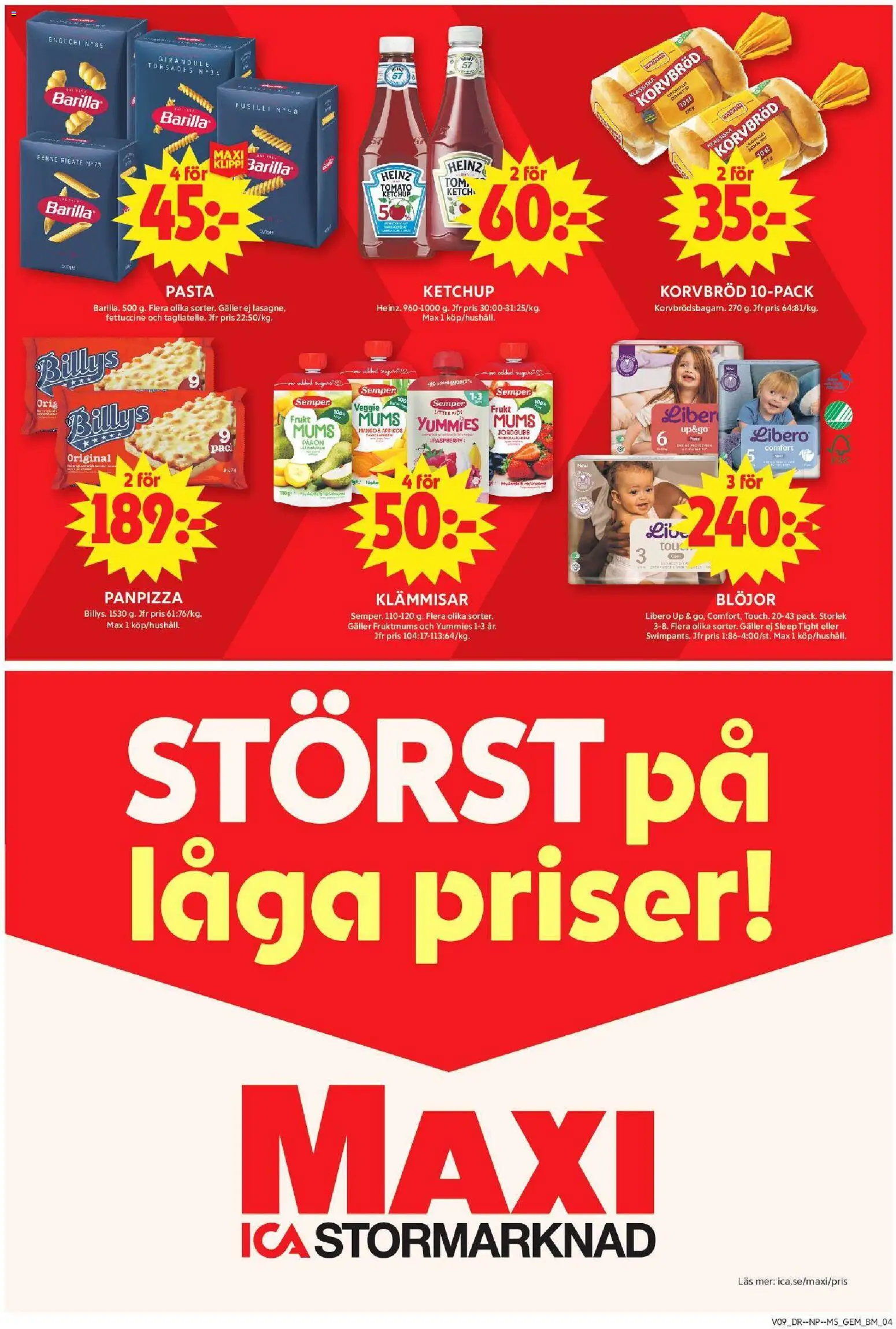 ICA Maxi reklamblad aktuell från 23.02.2026 | Sida: 4 | Produkter: Galler, Korvbröd, Pasta, Ketchup