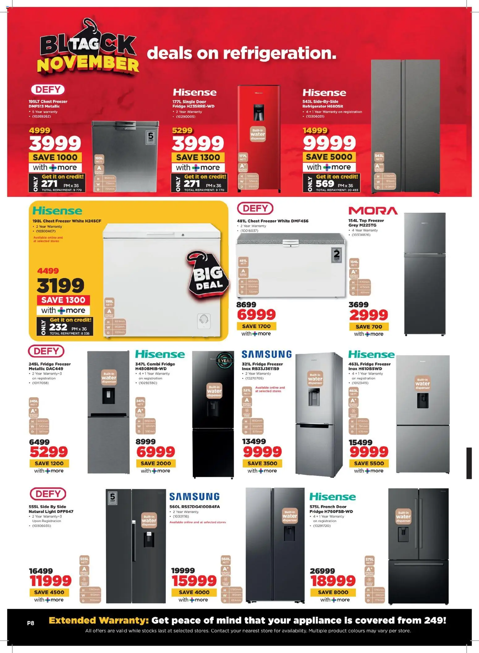 New HiFi Corp catalogue – valid from 24.11.2025 | Page: 8 | Products: Refrigerator, Freezer, Fridge, Chest freezer