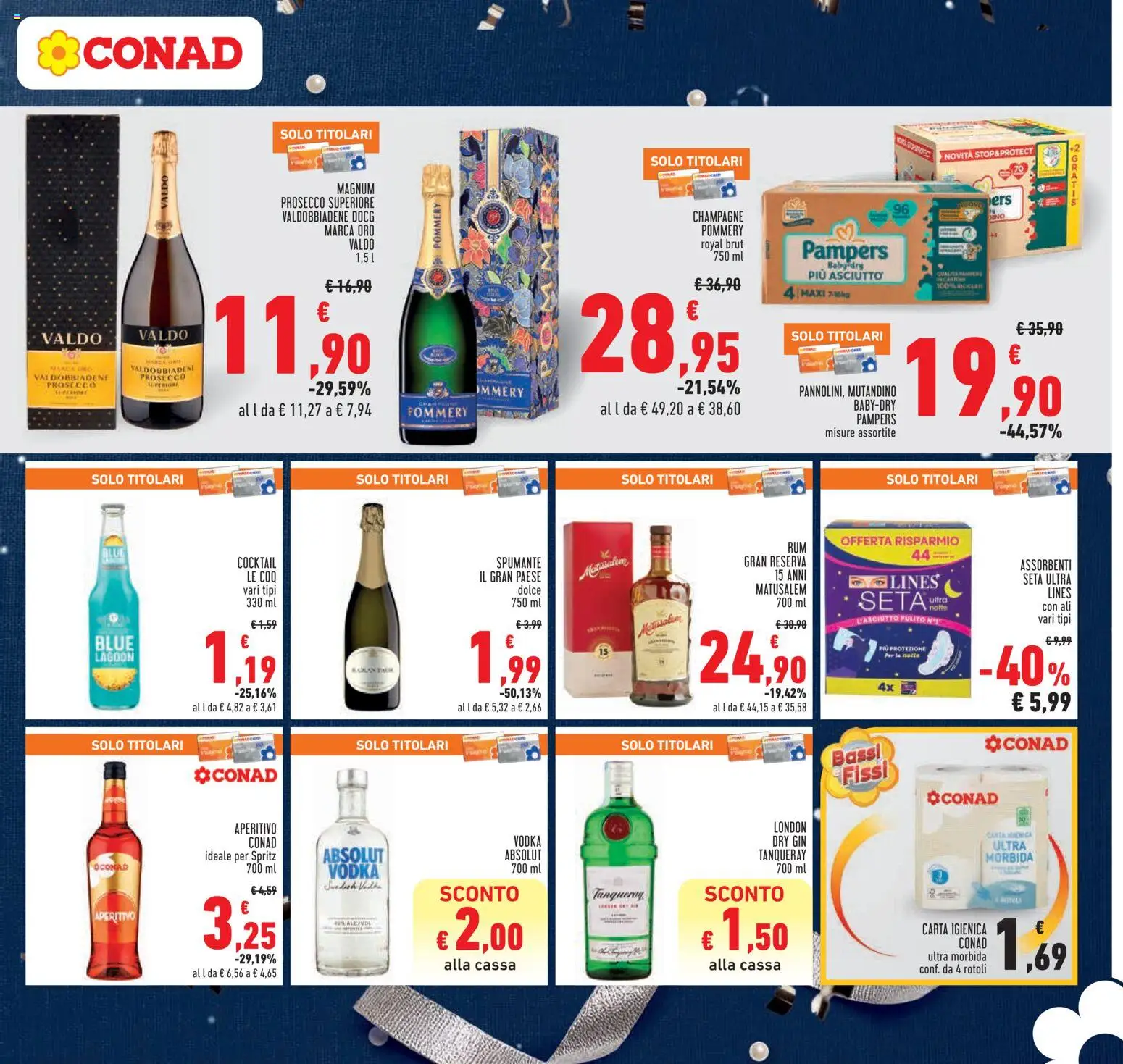 Volantino Conad del 27.12.2025 | Pagina: 19 | Prodotti: Vodka, Spumante, Pampers, Champagne