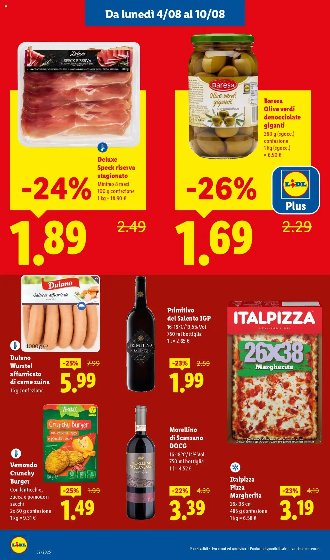 Volantino Lidl del 04.08.2025 | Pagina: 14 | Prodotti: Pizza, Olive, Pomodori, Bottiglia