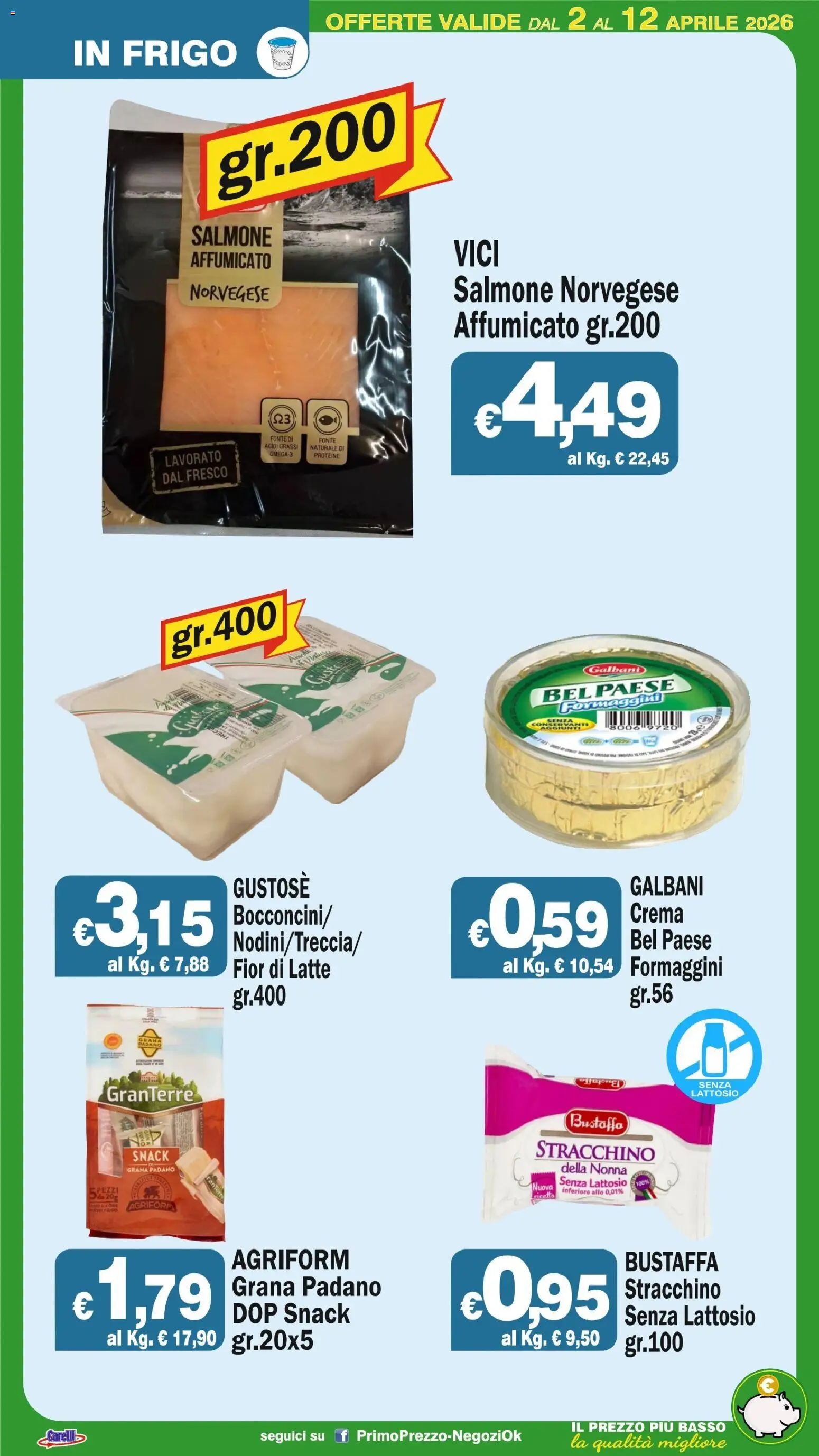 Volantino Primo Prezzo del 02.04.2026 | Pagina: 48 | Prodotti: Salmone affumicato, Crema, Grana Padano, Stracchino