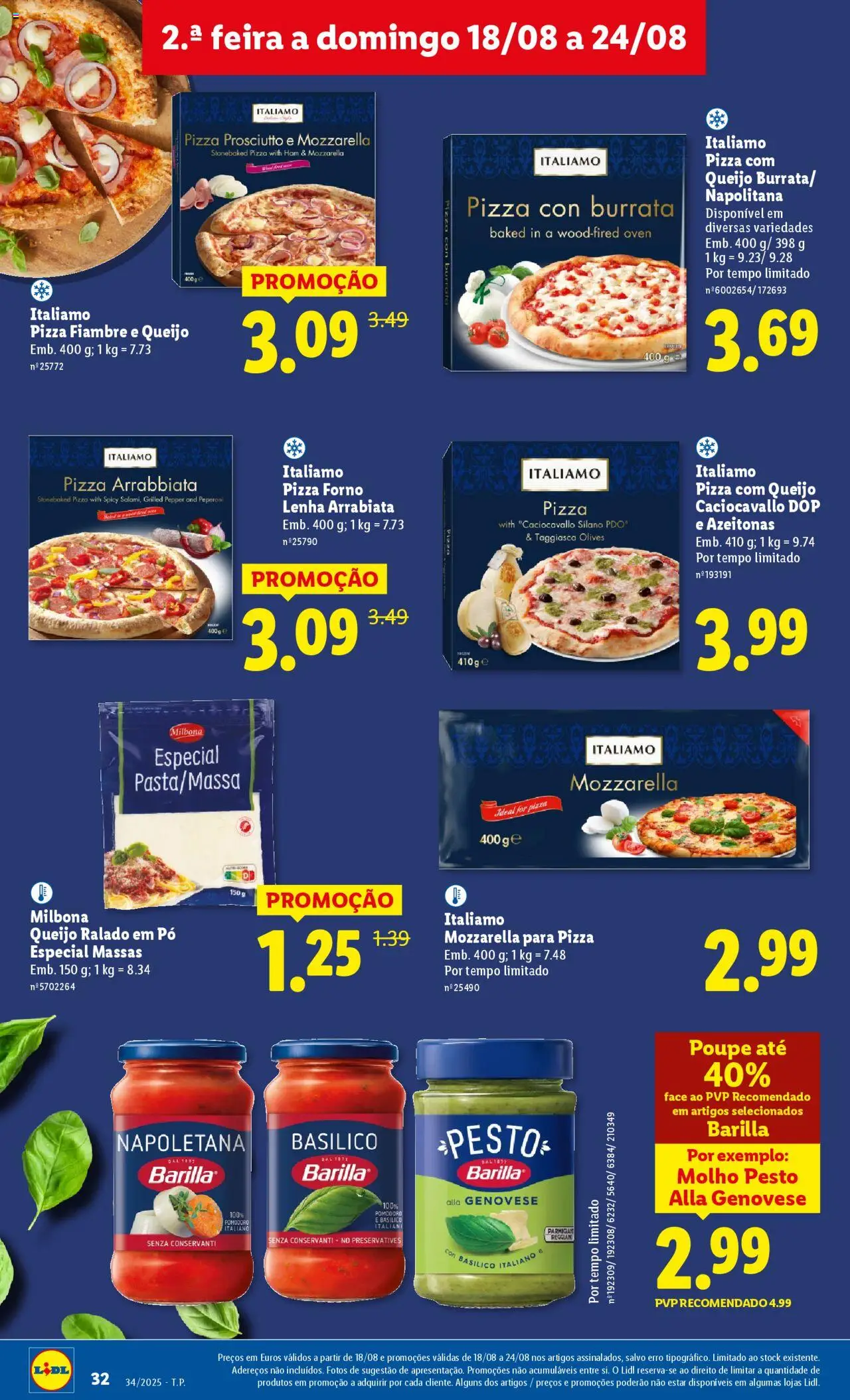 Lidl folheto │ válido de 18.08.2025 | Página: 32 | Produtos: Azeitonas, Pó, Queijo, Pizza