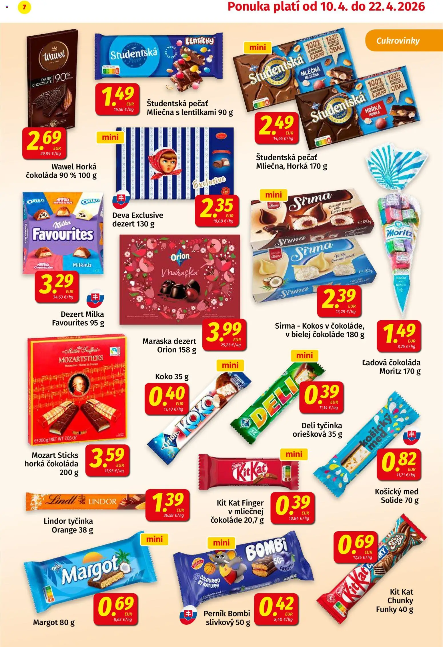 Nové Koruna akcie – leták je platný od 10.04.2026 | Strana: 7 | Produkty: Lindor, Lindt, Študentská pečať, Milka