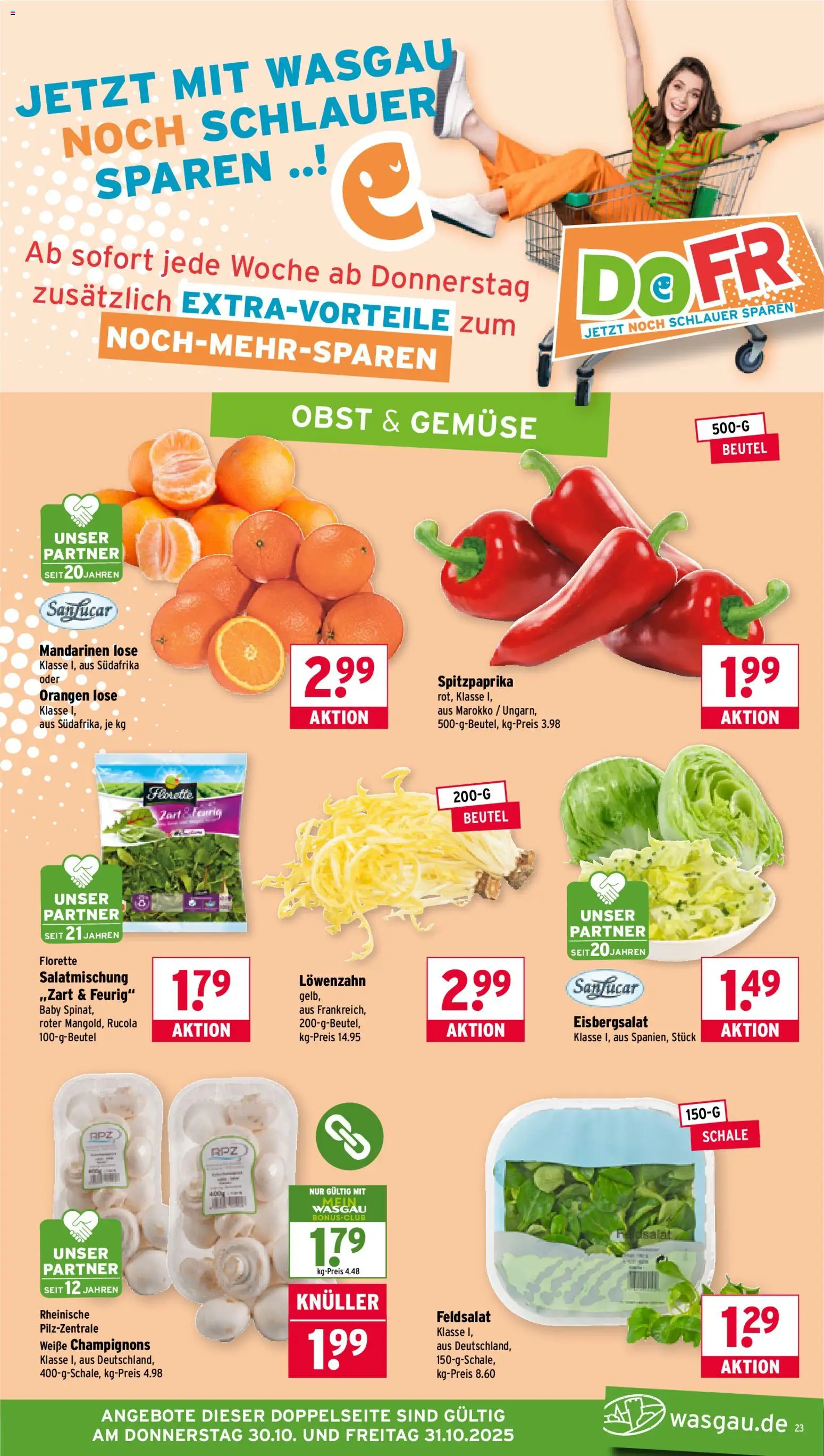 Wasgau Prospekt 	 – gültig ab 27.10.2025 | Seite: 23 | Produkte: Rucola, Gemüse, Obst, Salat