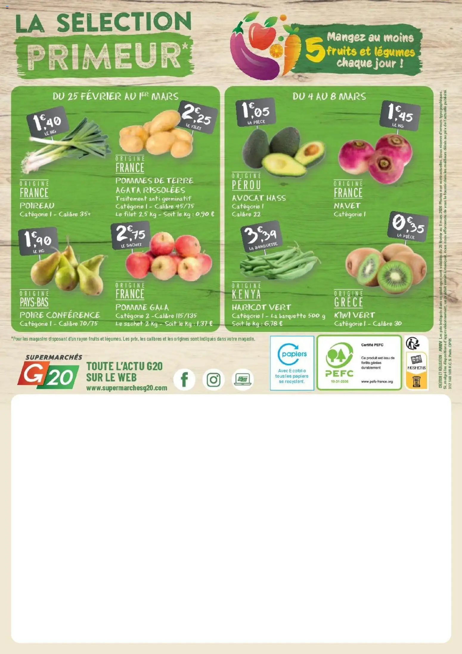 {H1} | Page: 20 | Produits: Poire, Poireau, Kiwi vert, Pommes de terre
