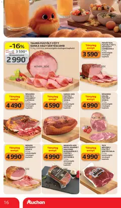Auchan akciós újság - amely érvényes a következő dátumtól: 26.03.2026 | Oldal: 16 | Termékek: Sertéstarja, Pick, Sonka, Szívsonka