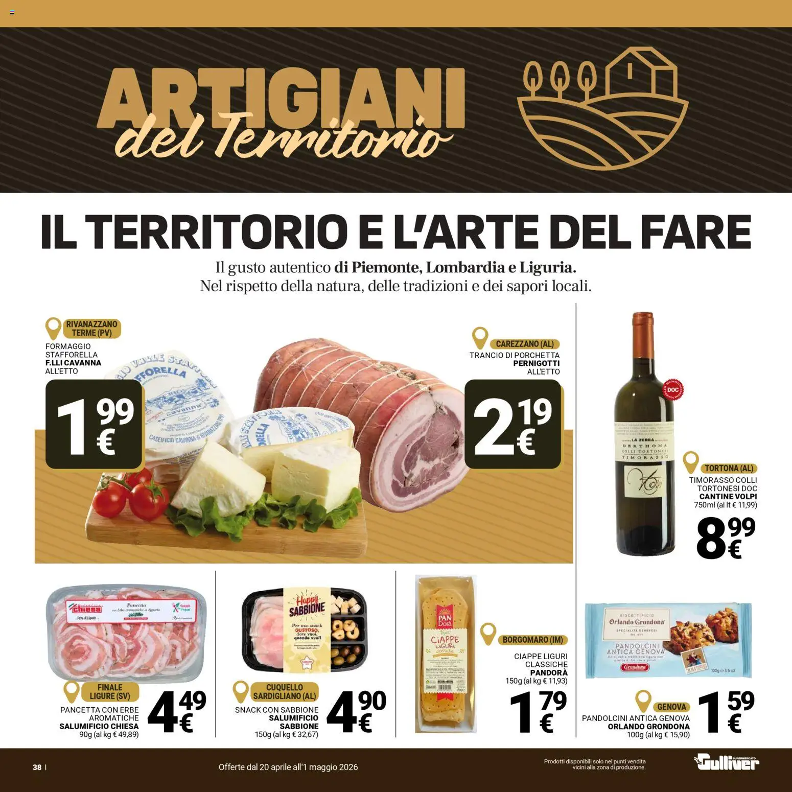 Volantino Gulliver del 20.04.2026 | Pagina: 38 | Prodotti: Porchetta, Pancetta, Formaggio