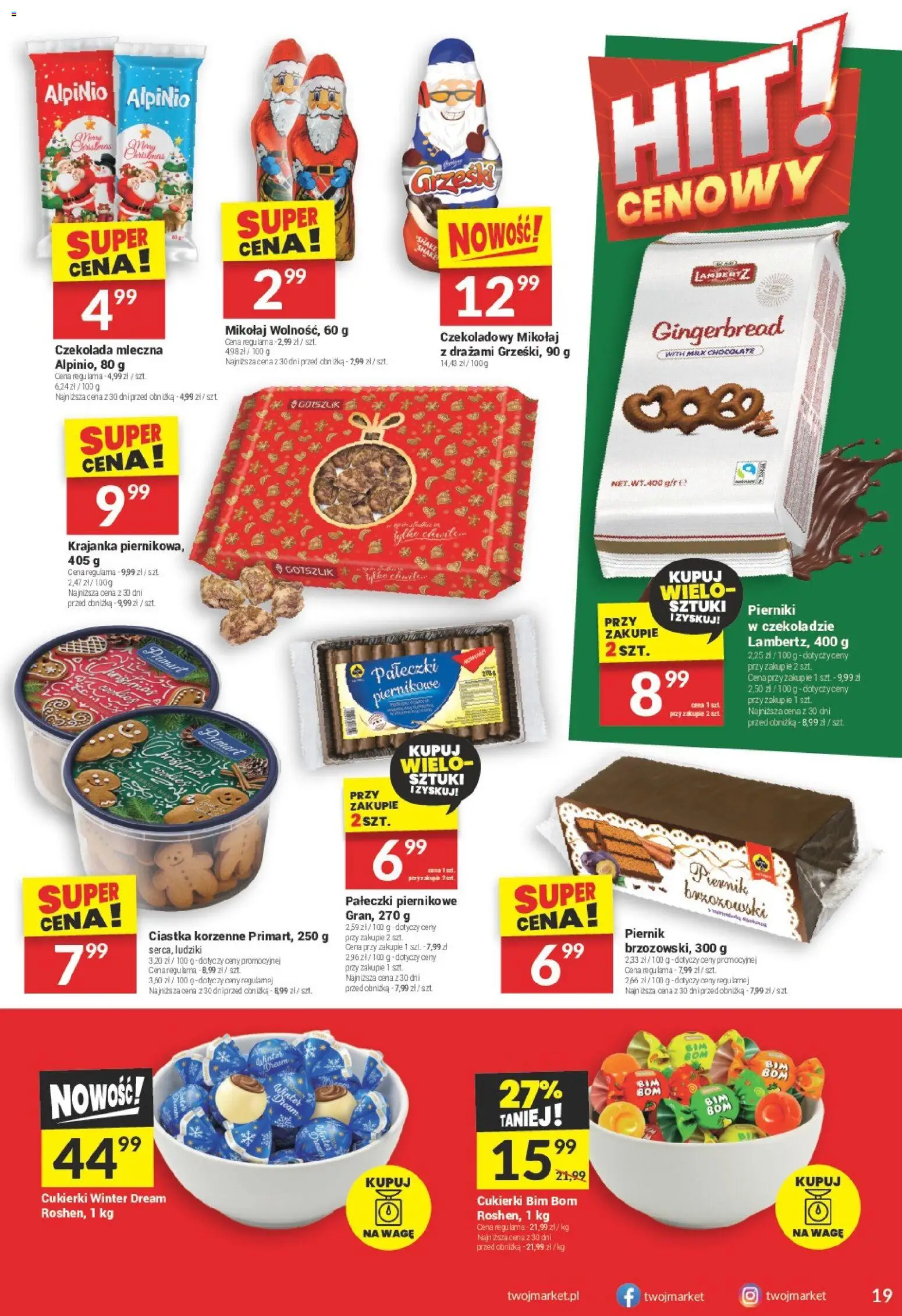 Twój Market Gazetka od 29.10.2025 | Strona: 19 | Produkty: Pierniki, Czekolada mleczna, Ciastka korzenne, Ciastka