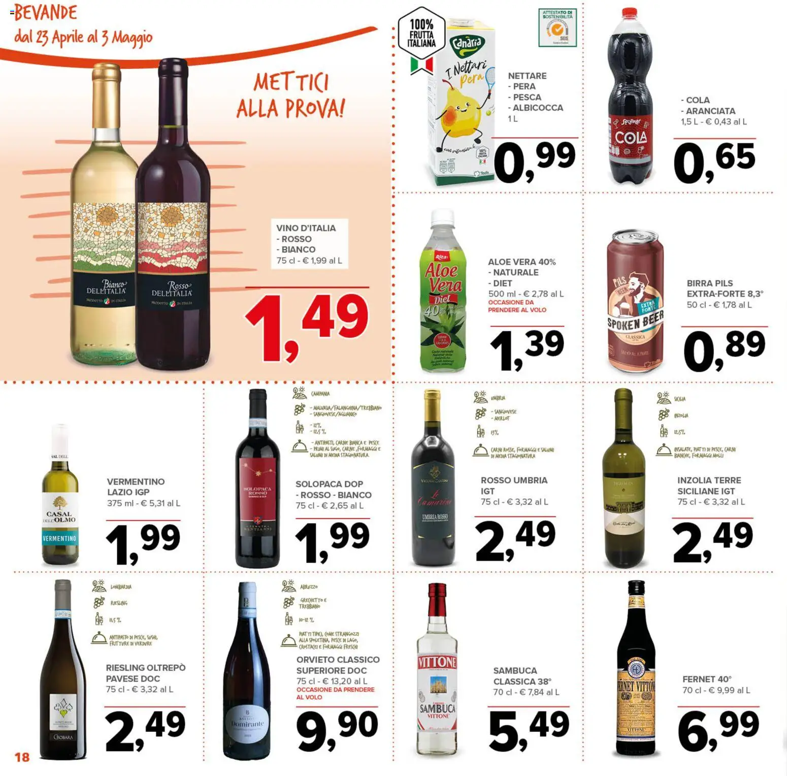 Volantino Todis del 23.04.2026 | Pagina: 18 | Prodotti: Pesce, Vino, Pesca, Aloe vera