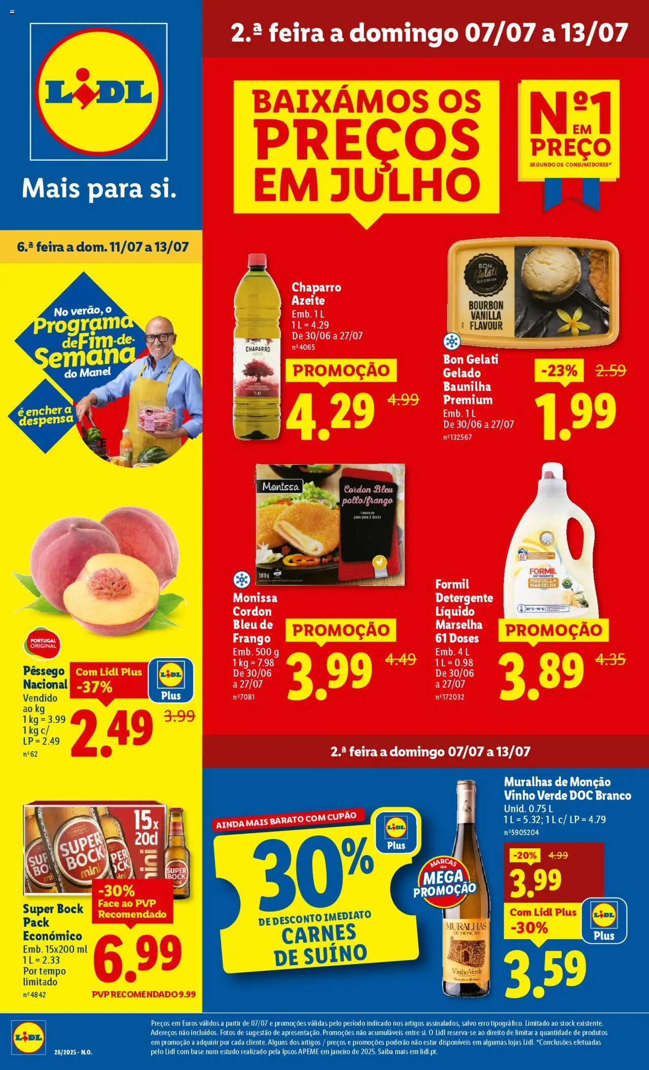 Lidl folheto │ válido de 07.07.2025 | Página: 1 | Produtos: Azeite, Base, Detergente, Gelado