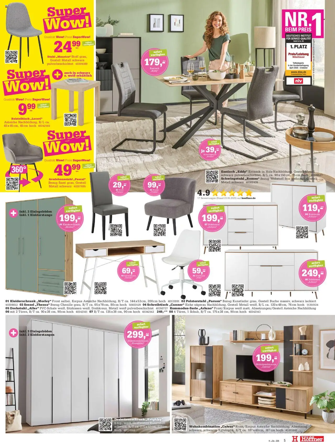 Höffner Prospekt 	 - gültig ab dem 30.07.2025 | Seite: 5 | Produkte: Beistelltisch, Esstisch, Kleiderschrank, Stuhl