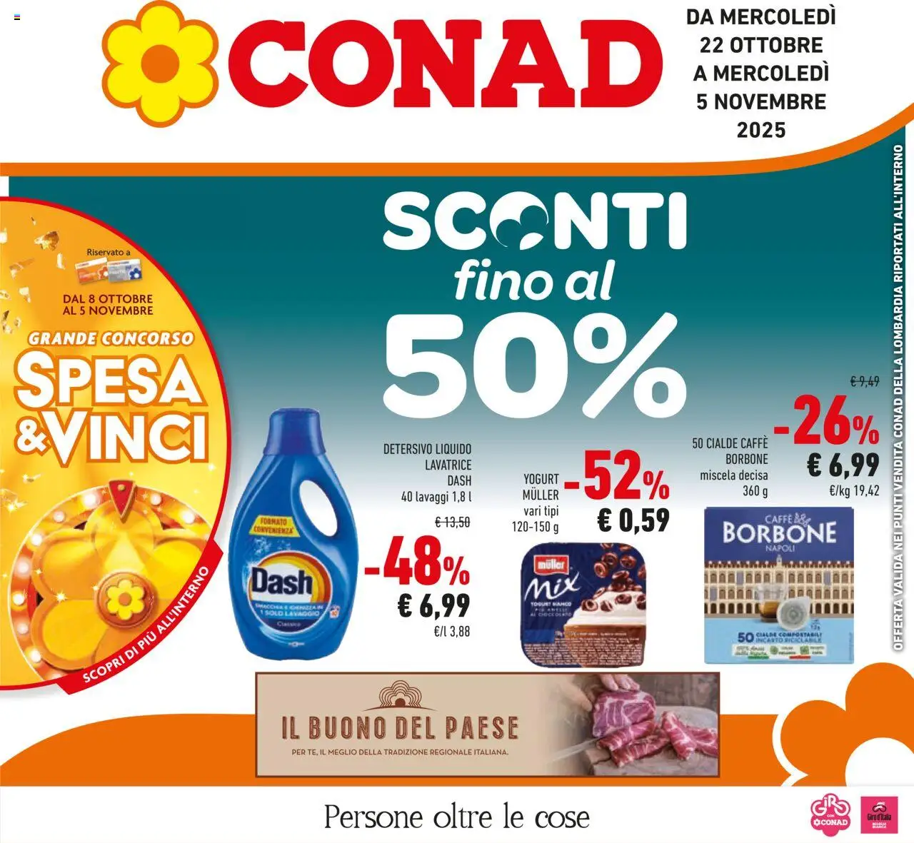 Volantino Conad del 22.10.2025 | Pagina: 1 | Prodotti: Yogurt, Caffè, Lavatrice