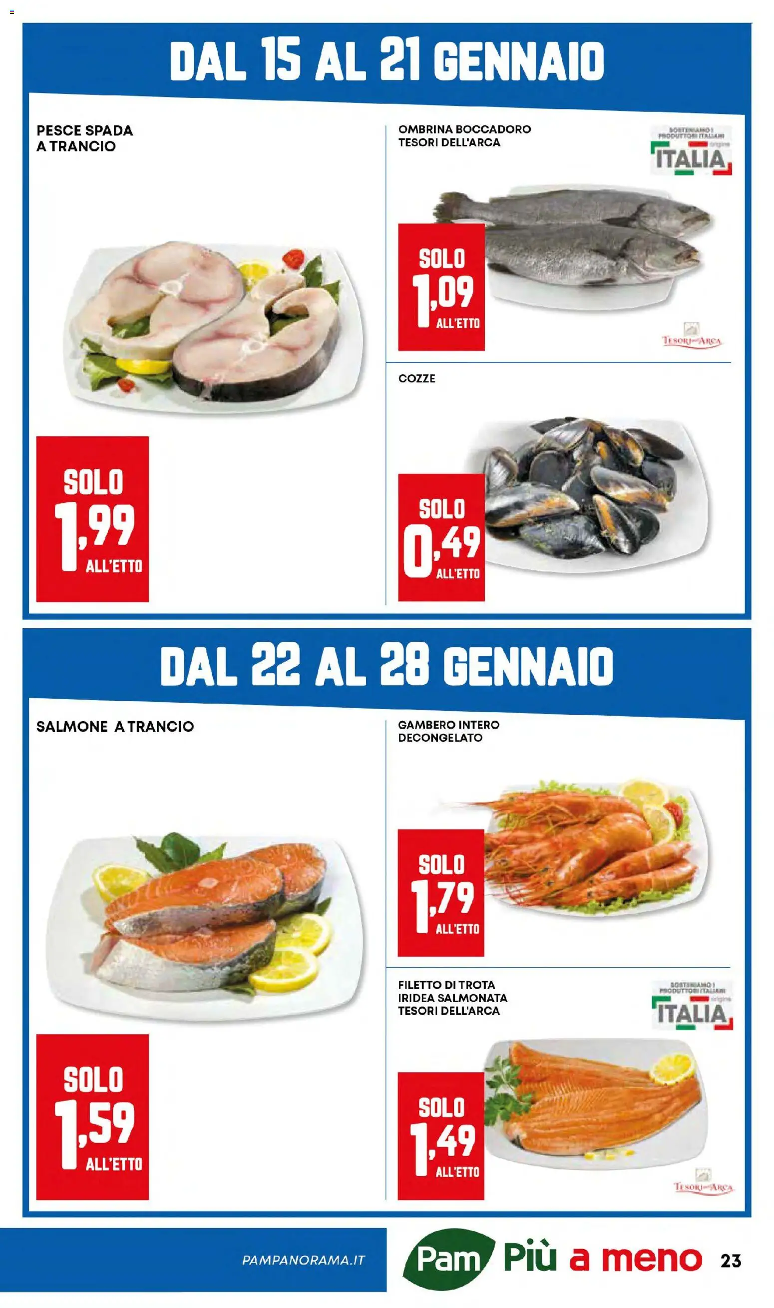 Volantino Panorama del 15.01.2026 | Pagina: 23 | Prodotti: Pesce, Cozze, Trota, Pesce spada